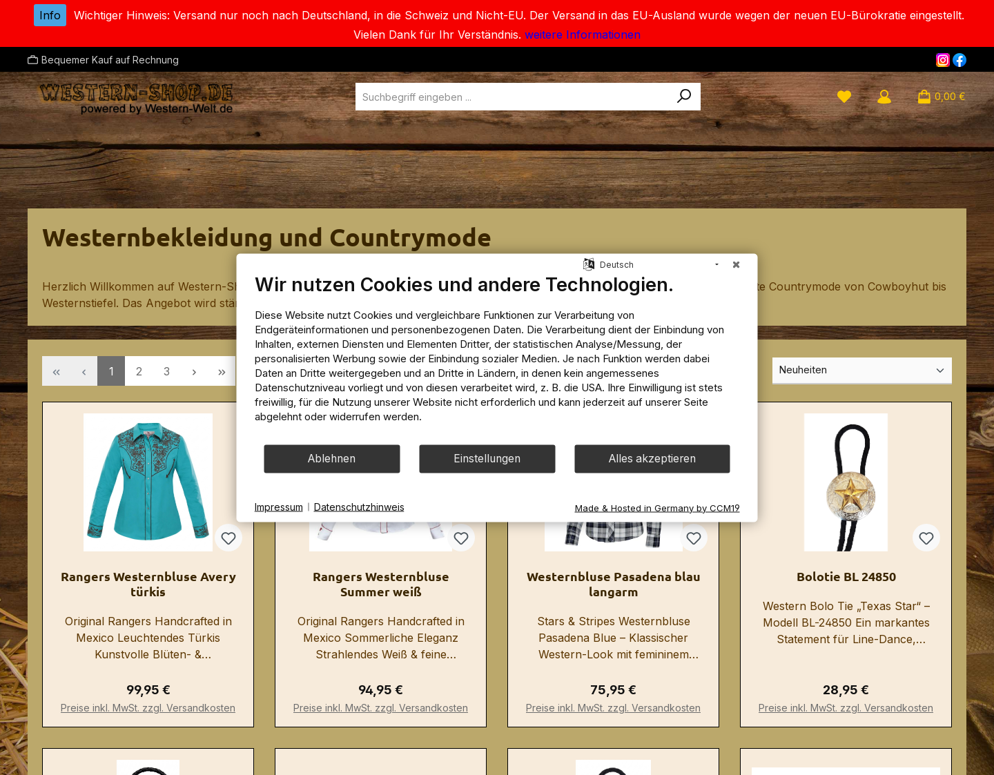 Aktuelle Website-Vorschau von Westernmode