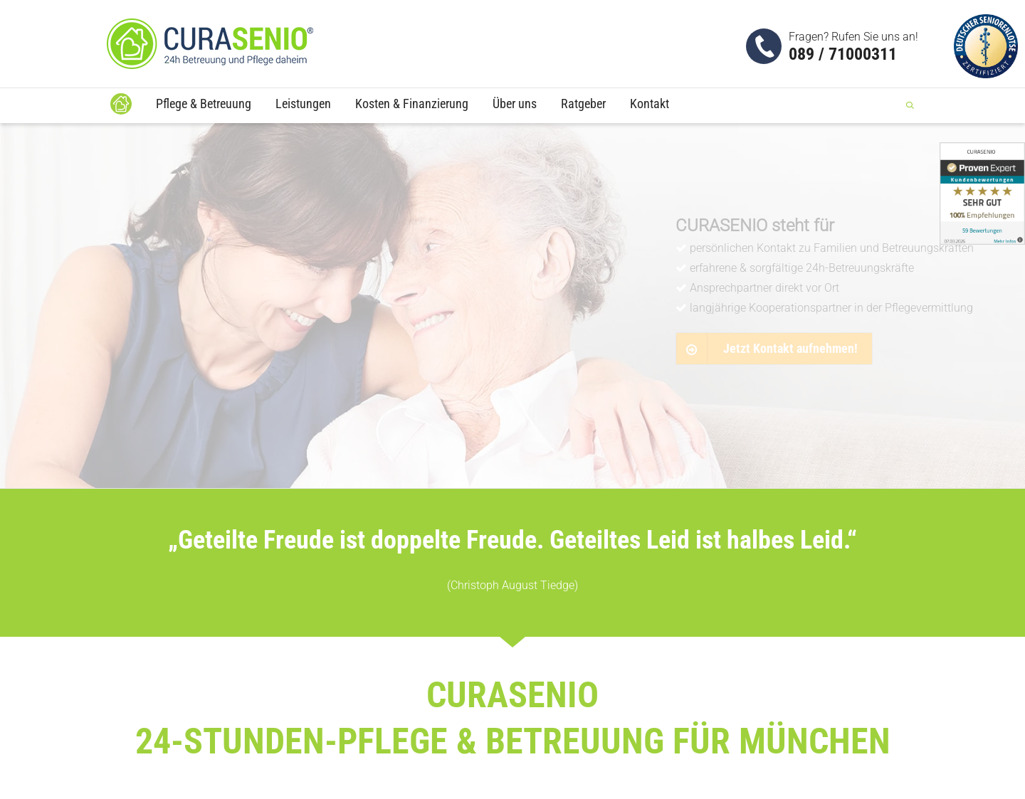 Aktuelle Website-Vorschau von CURASENIO - 24 Stunden Betreuung