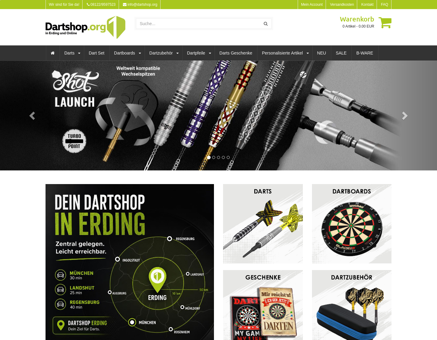 Aktuelle Website-Vorschau von Dartshop Online für Dartscheiben und Dartpfeile