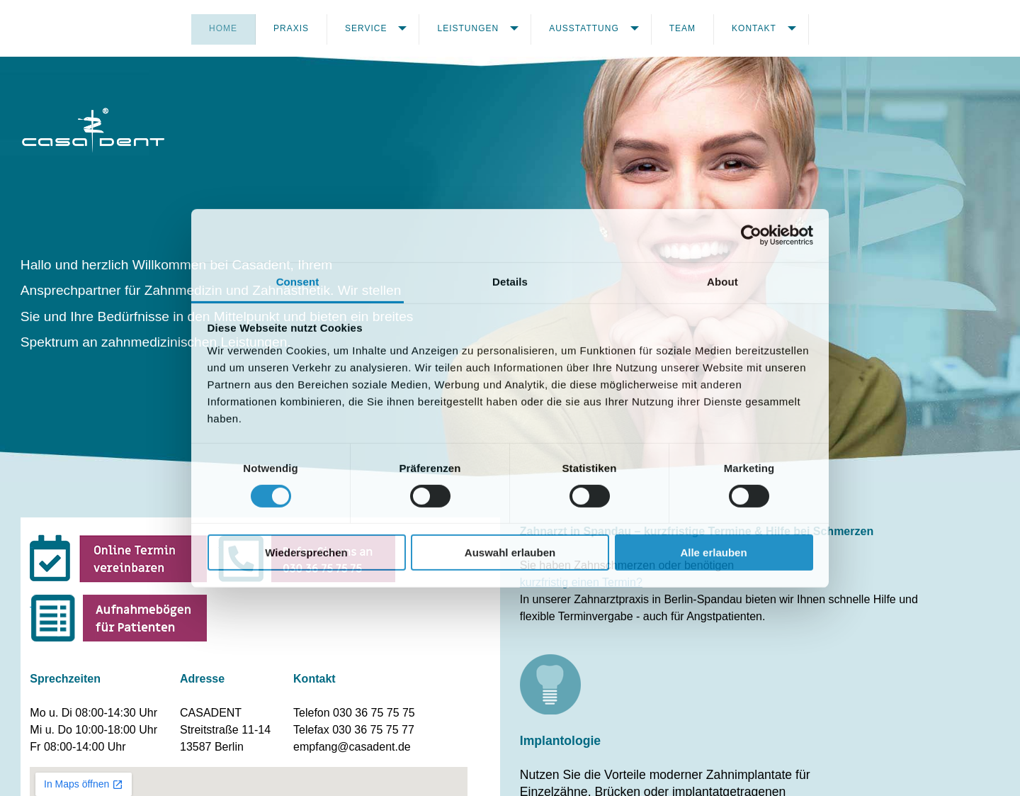 Aktuelle Website-Vorschau von Casadent - Zahnarzt Berlin Spandau