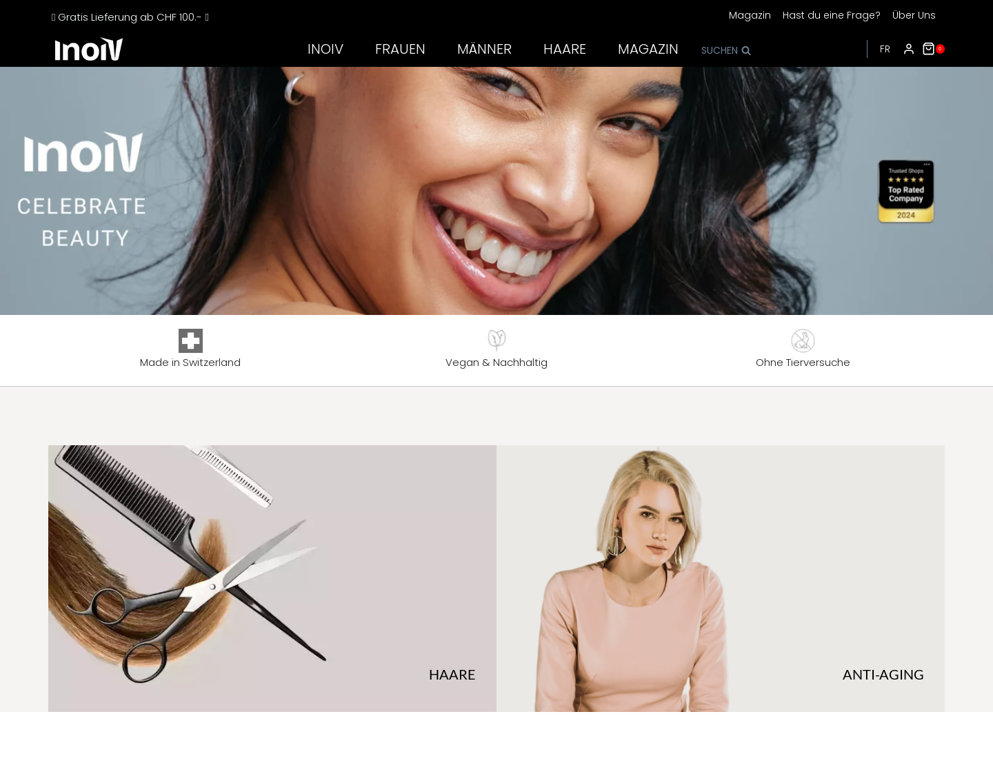 Aktuelle Website-Vorschau von Inoiv - Schweizer Kosmetik