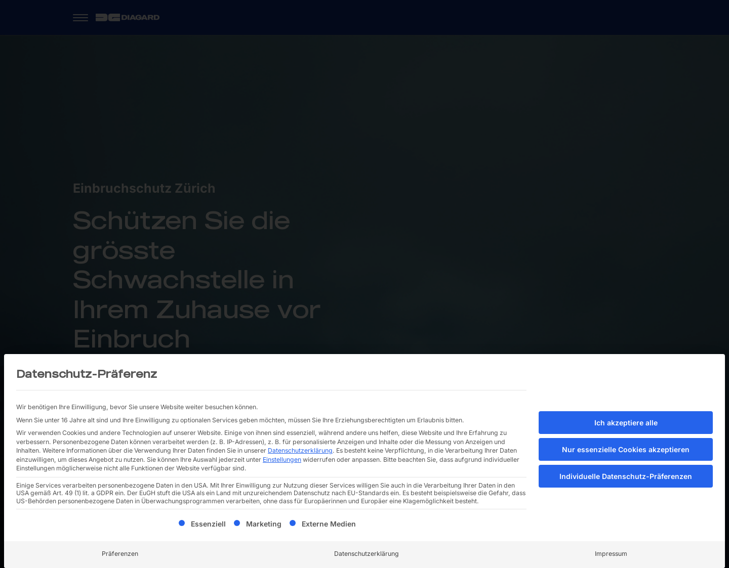 Aktuelle Website-Vorschau von Diagard AG