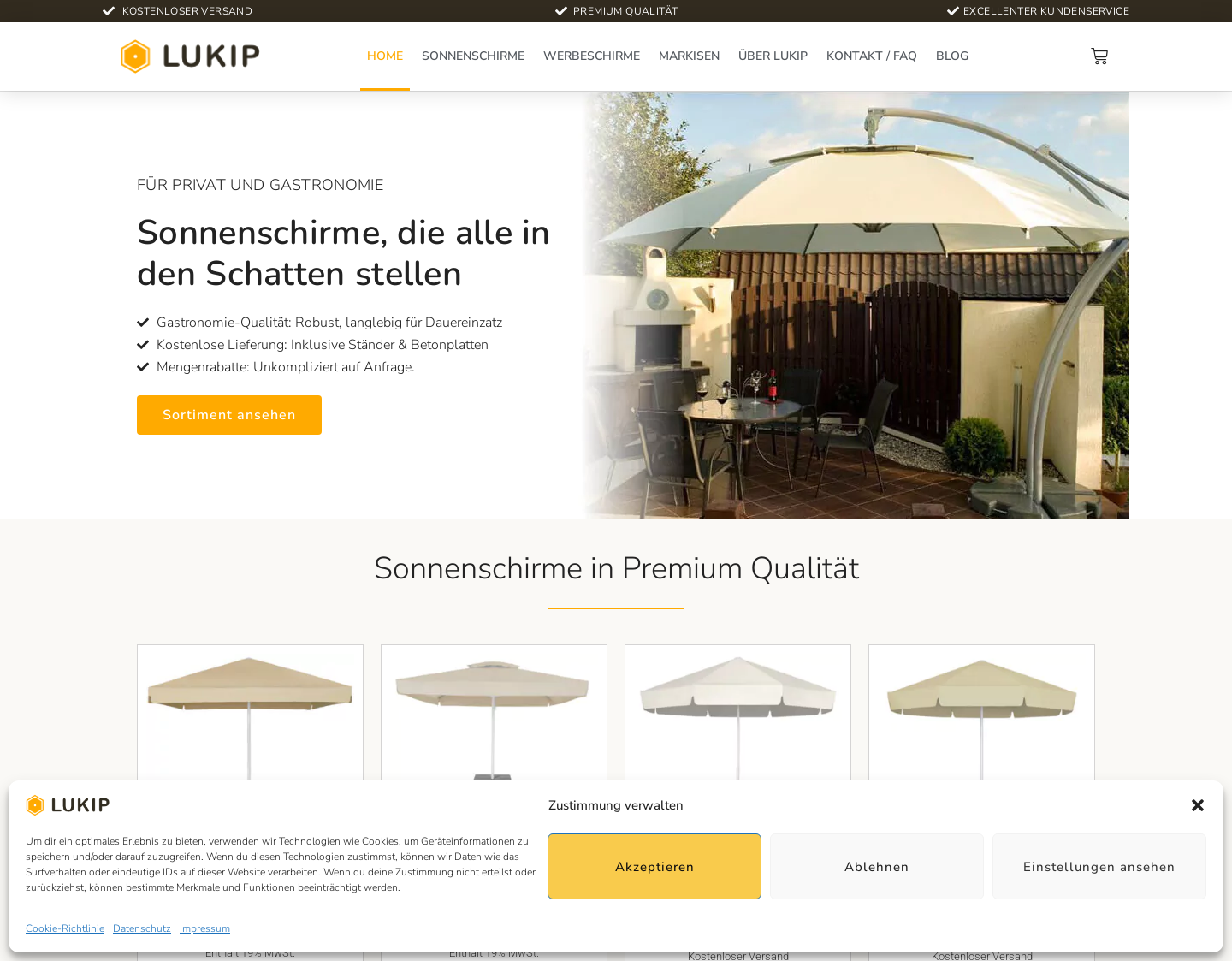 Aktuelle Website-Vorschau von Sonnenschirme für privat oder Gewerbe