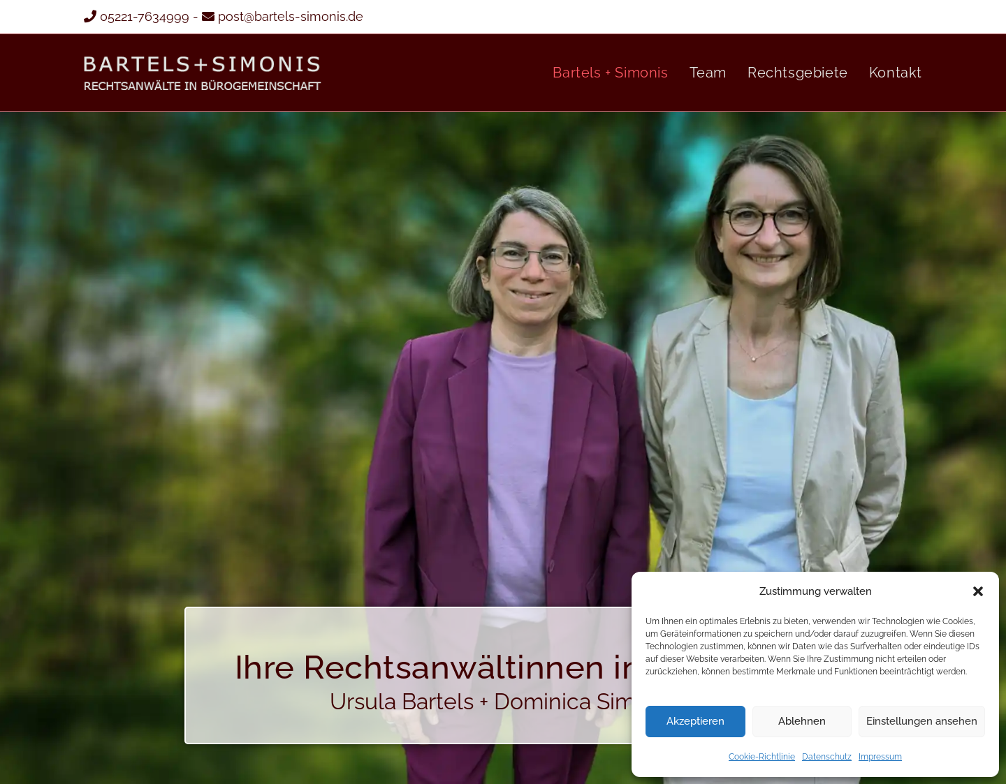 Aktuelle Website-Vorschau von Rechtsanwältinnen Bartels + Simonis
