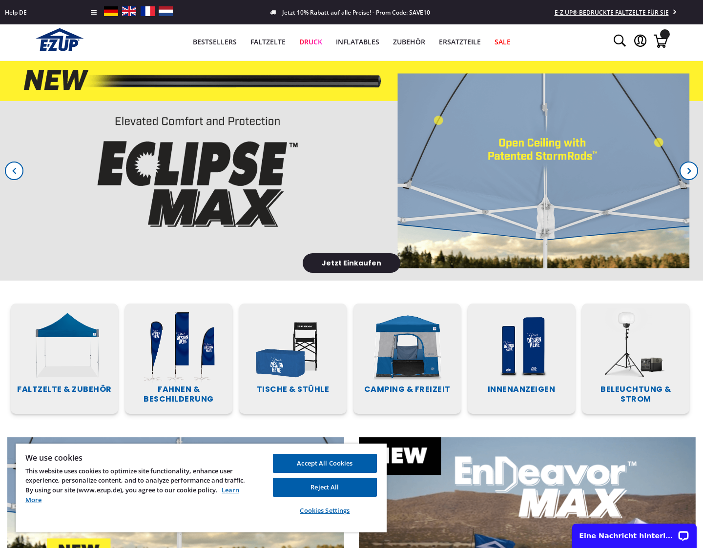 Aktuelle Website-Vorschau von E-Z UP Faltzelte und Faltpavillons