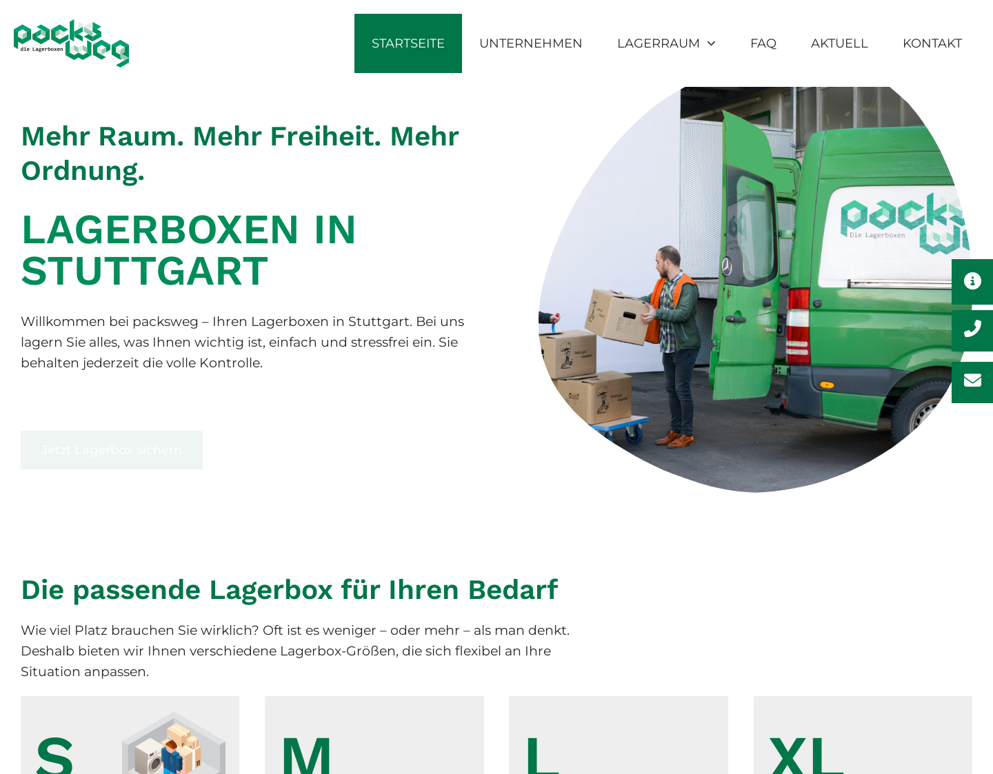 Aktuelle Website-Vorschau von Packsweg - die Lagerboxen in Stuttgart