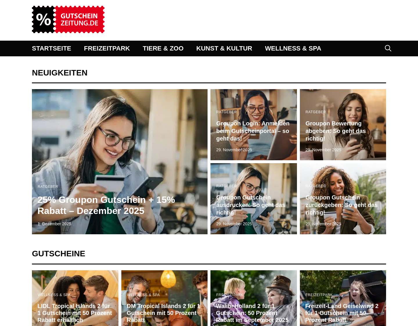 Aktuelle Website-Vorschau von Gutschein-Zeitung