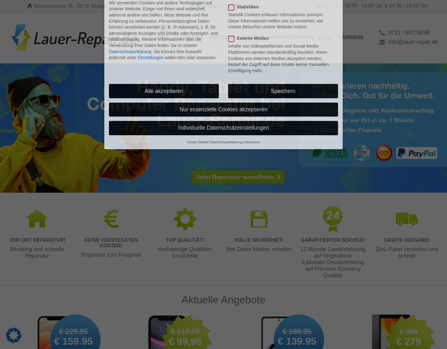 Aktuelle Website-Vorschau von Smartphone-Reparatur in Stuttgart