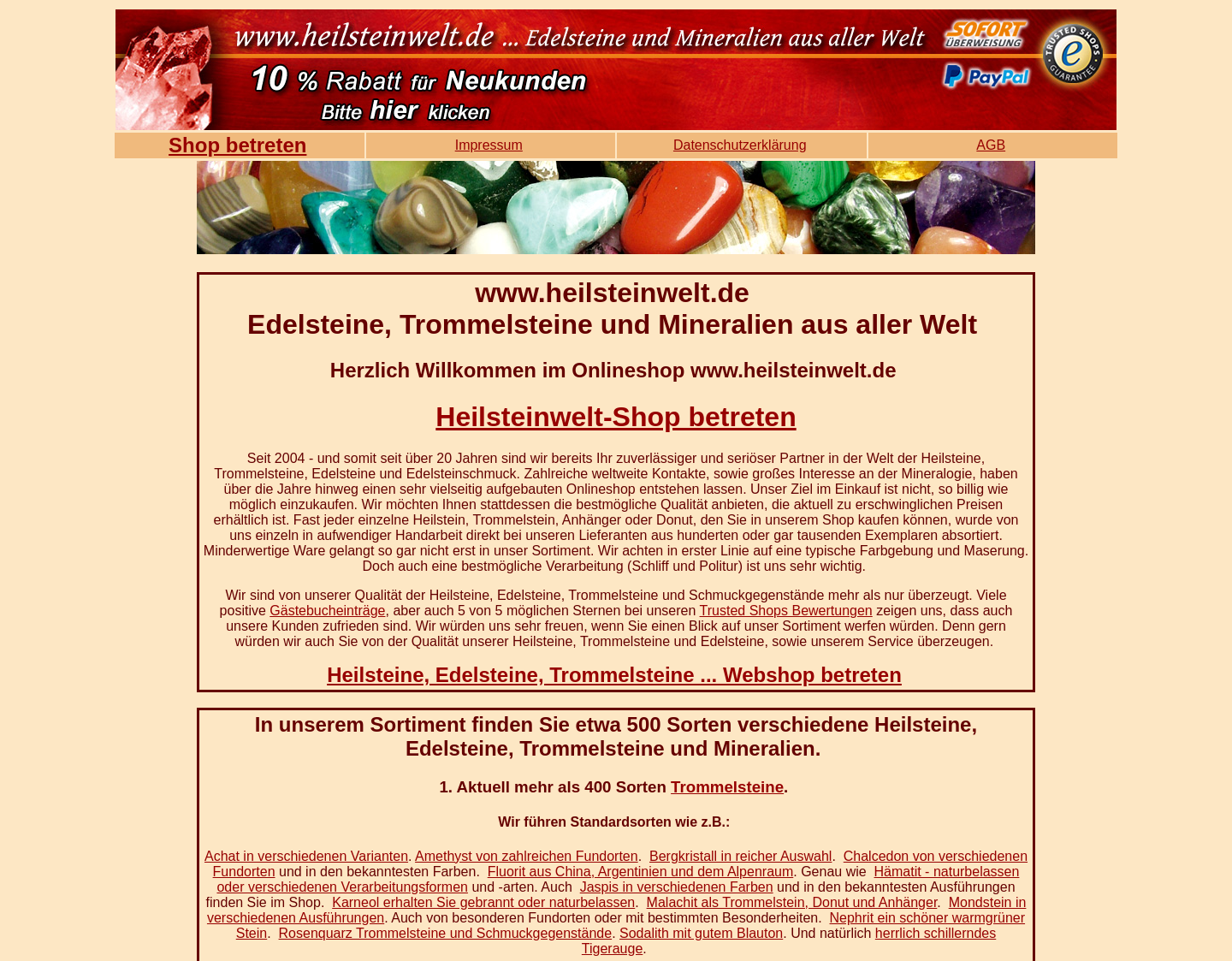Aktuelle Website-Vorschau von Edelsteine Versandhandel