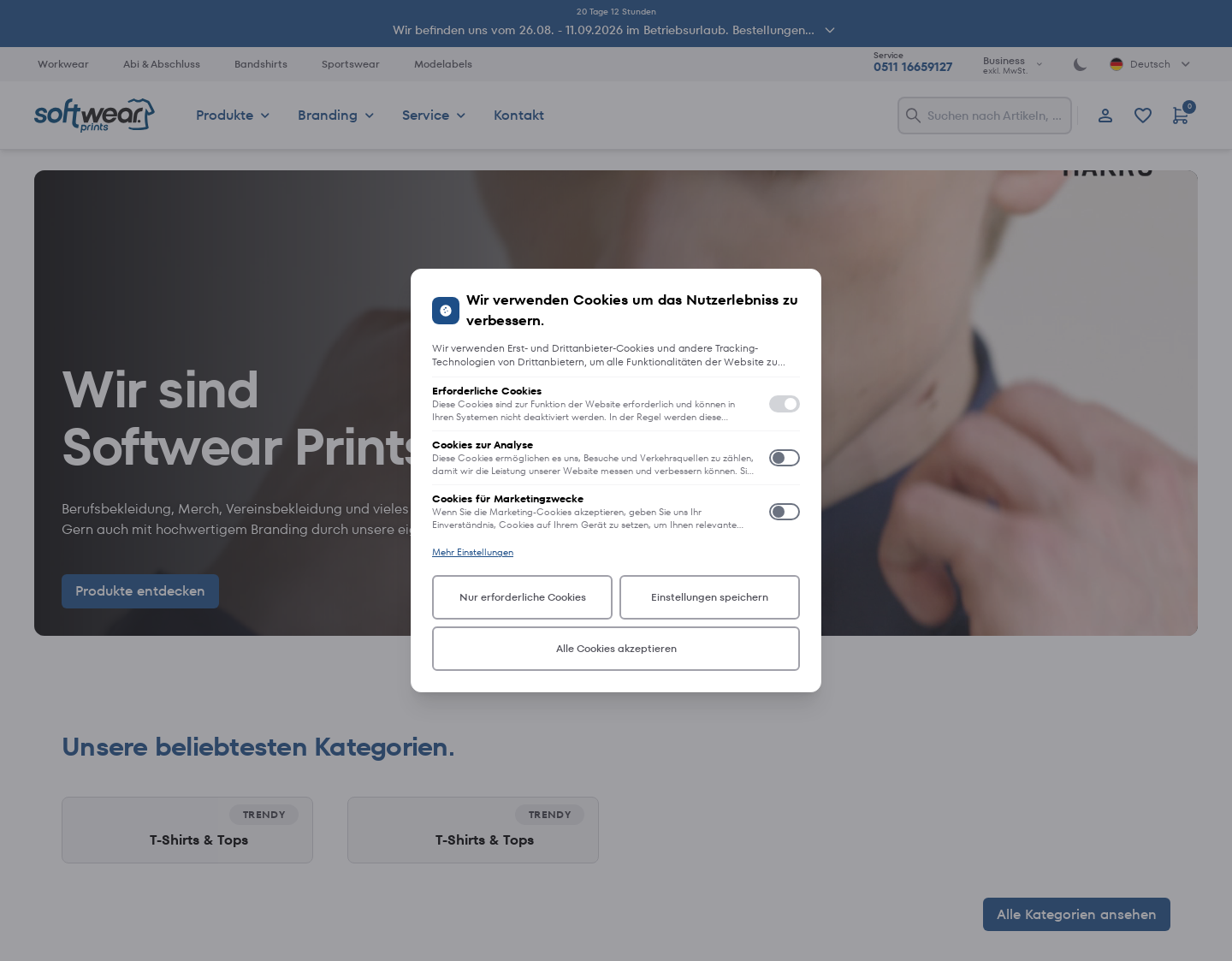 Aktuelle Website-Vorschau von Textildruckerei und Produktion