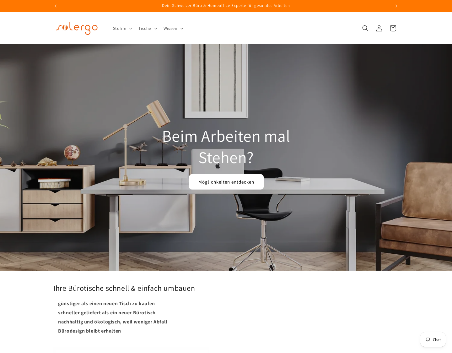Aktuelle Website-Vorschau von solergo.ch - Ergonomie am Arbeitsplatz