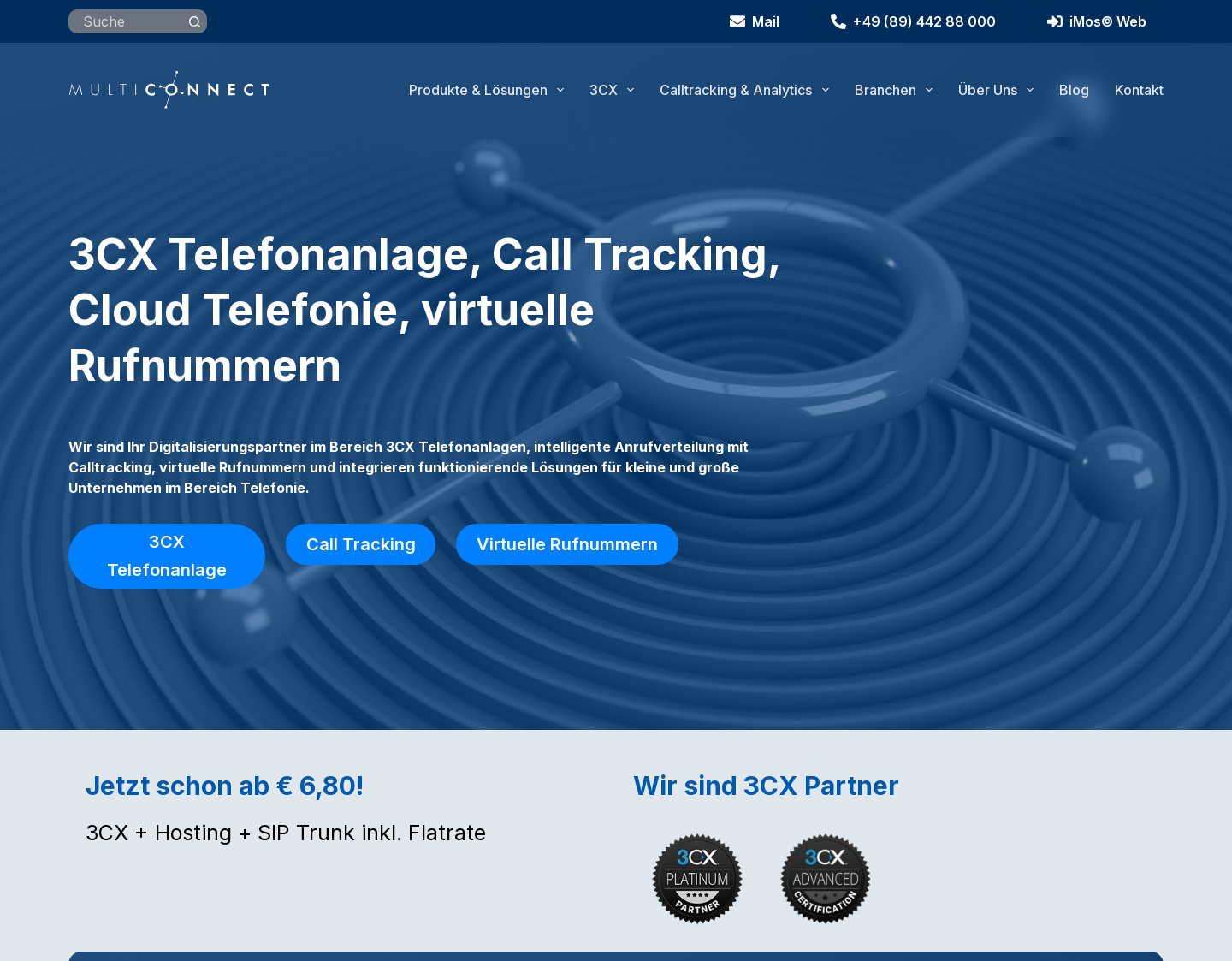 Aktuelle Website-Vorschau von Multiconnect GmbH Telekommunikationsunternehmen