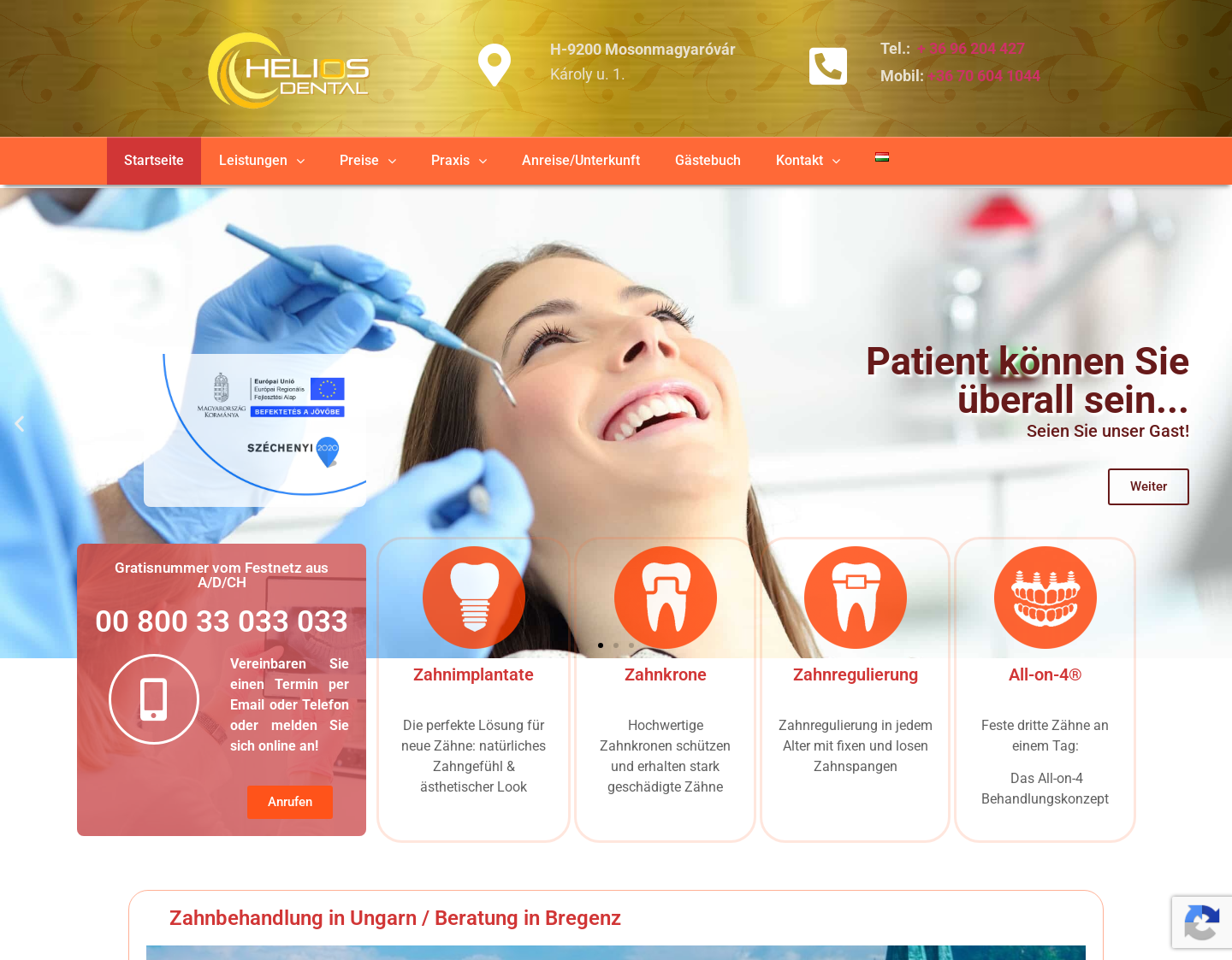 Aktuelle Website-Vorschau von Helios Dental - Ihre Zahnarztpraxis in Ungarn