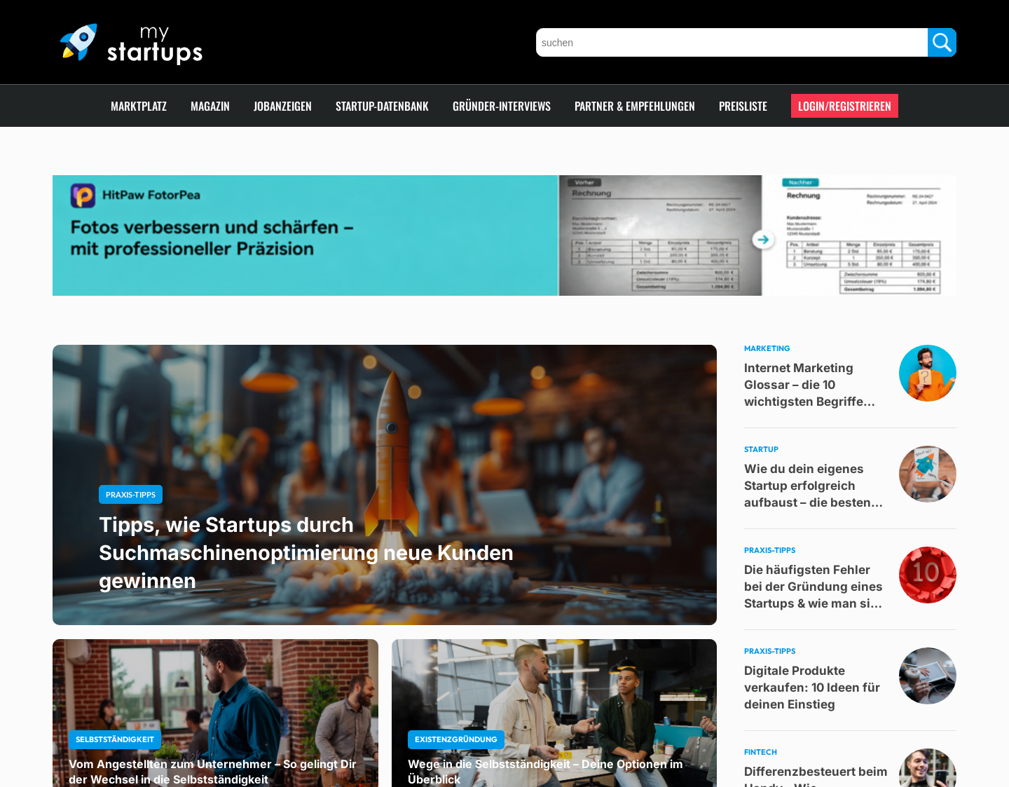 Aktuelle Website-Vorschau von mystartups - Startups