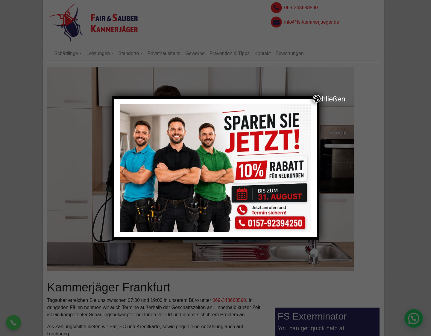 Aktuelle Website-Vorschau von FS Kammerjäger Frankfurt