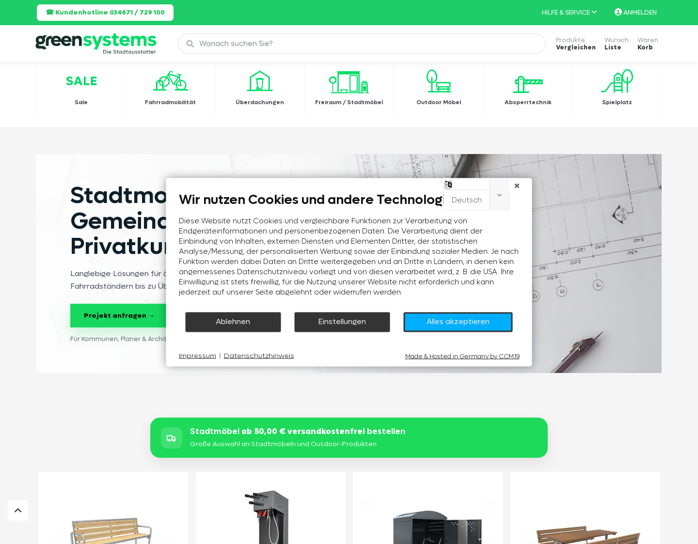 Aktuelle Website-Vorschau von GREENsystems Stadtmobiliar