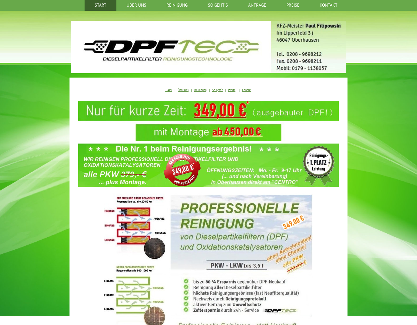 Aktuelle Website-Vorschau von DPF Dieselpartikelfilter reinigen