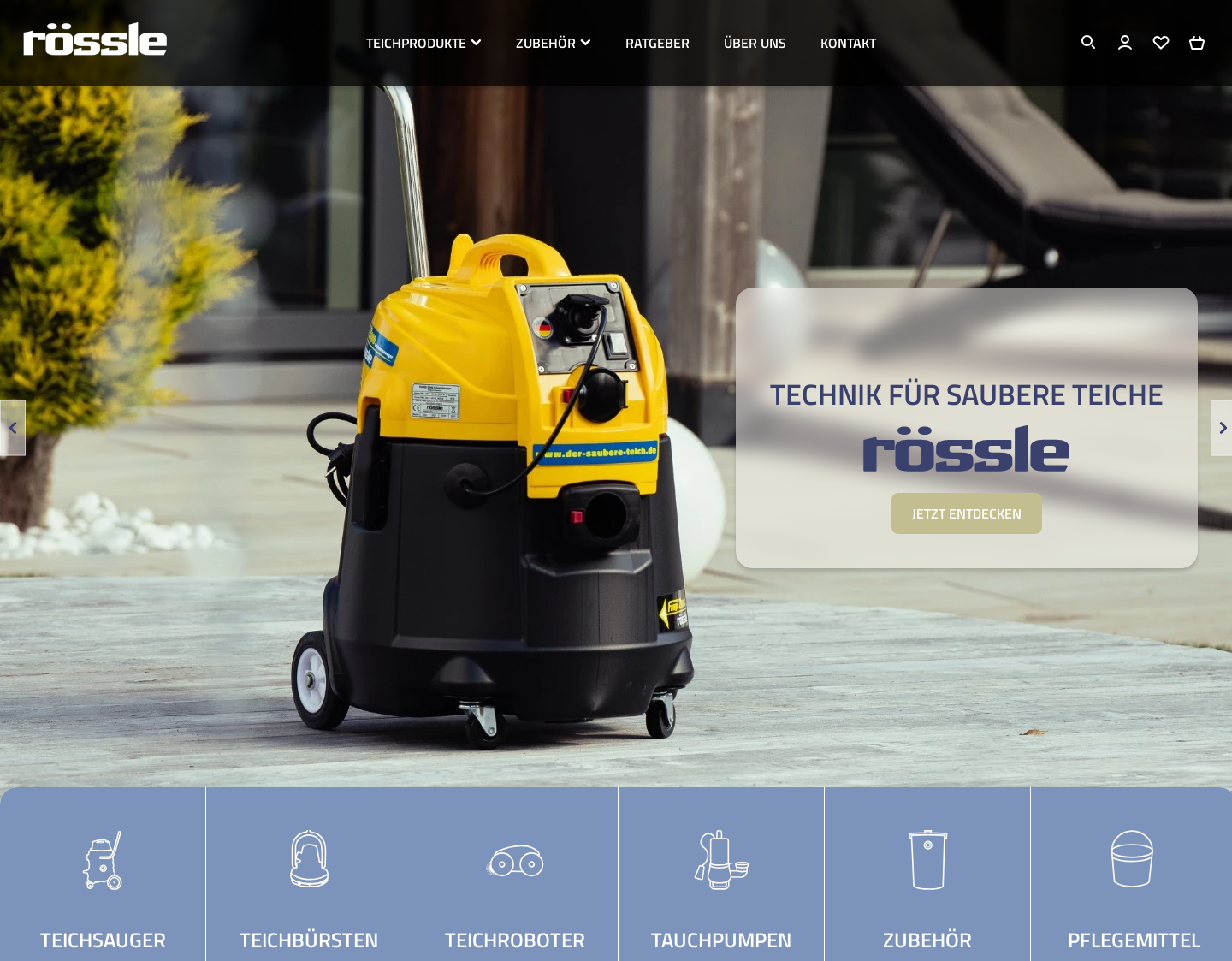 Aktuelle Website-Vorschau von Rössle AG - Technik für saubere Teiche