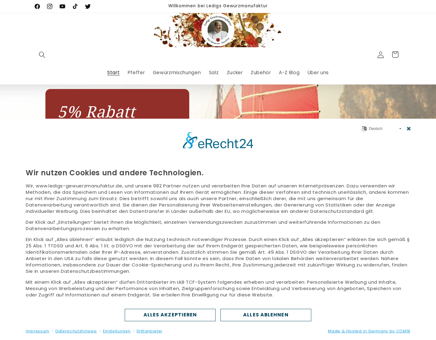 Aktuelle Website-Vorschau von Ledigs Gewürzmanufaktur