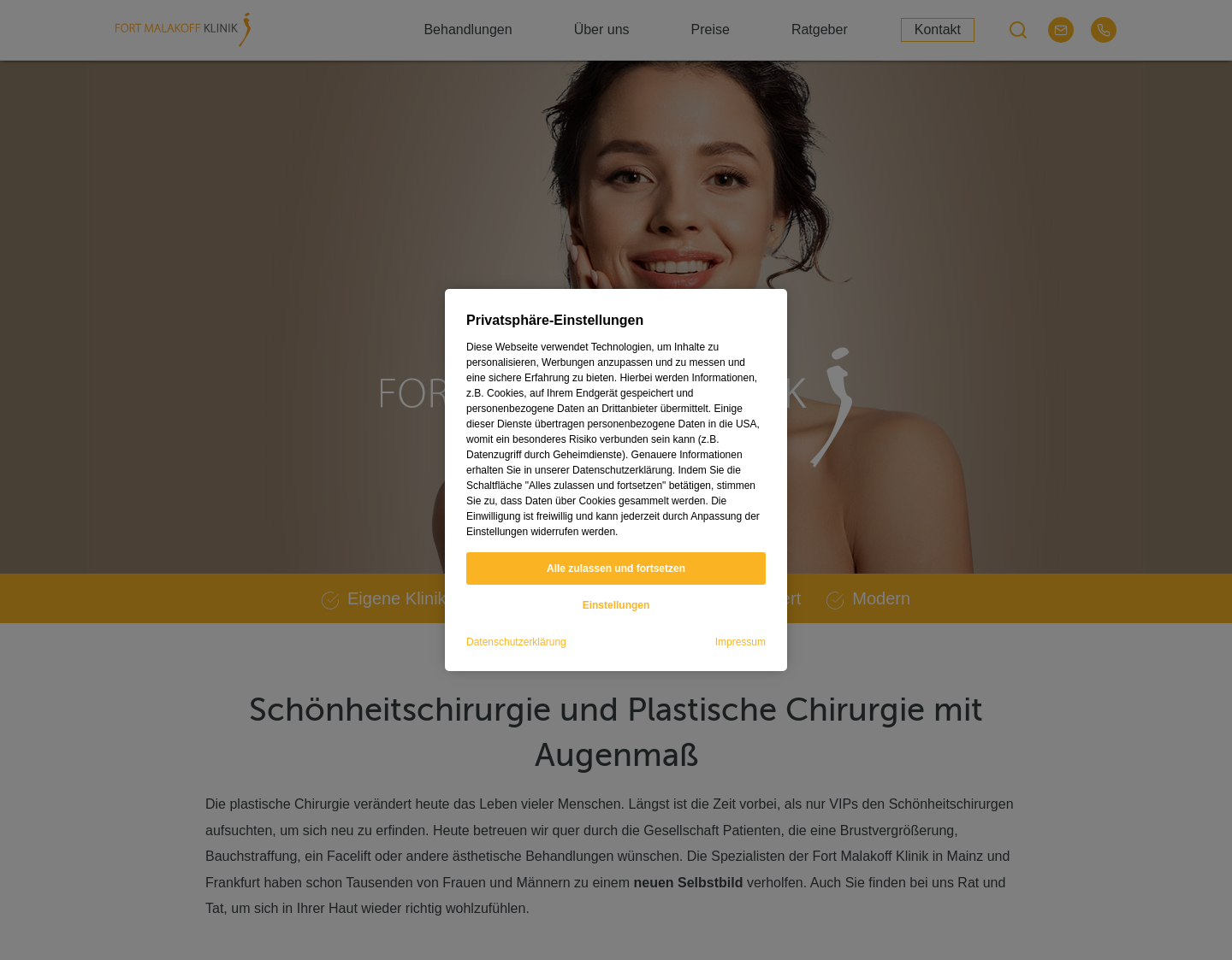Aktuelle Website-Vorschau von Fort Malakoff Klinik - Private Fachklinik