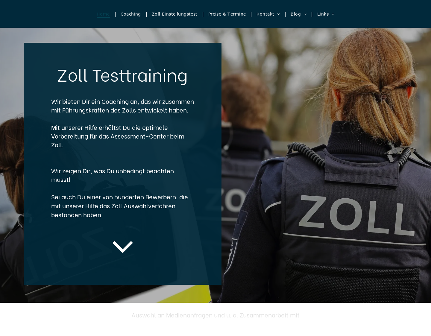 Aktuelle Website-Vorschau von Vorbereitung auf das Zoll Auswahlverfahren
