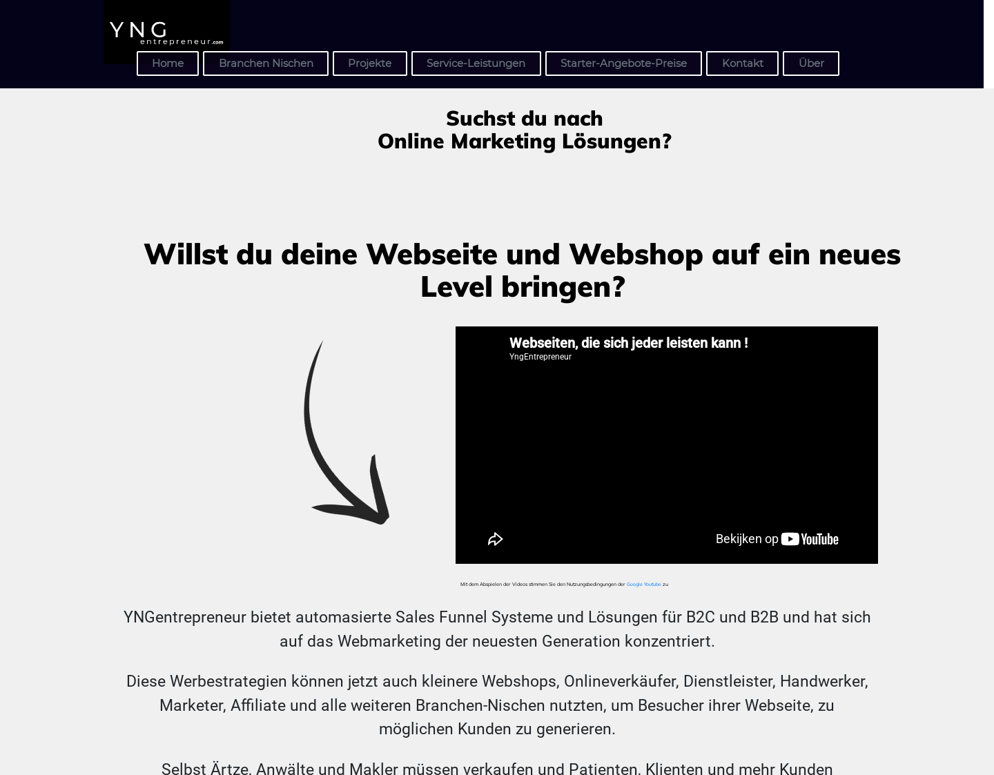 Aktuelle Website-Vorschau von Webagentur YNGentrepreneur