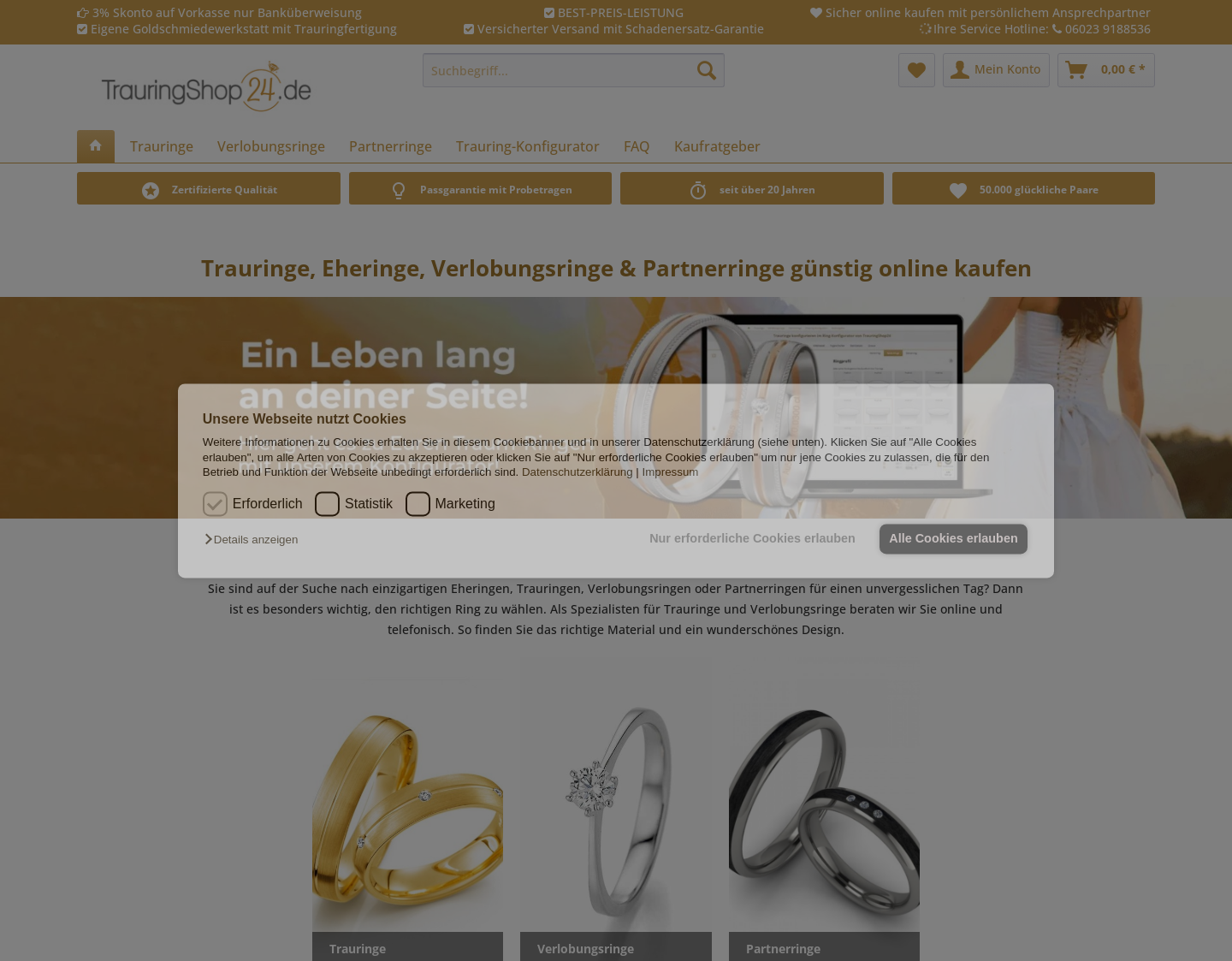 Aktuelle Website-Vorschau von TrauringShop24.de - Individuelle Verlobungsringe