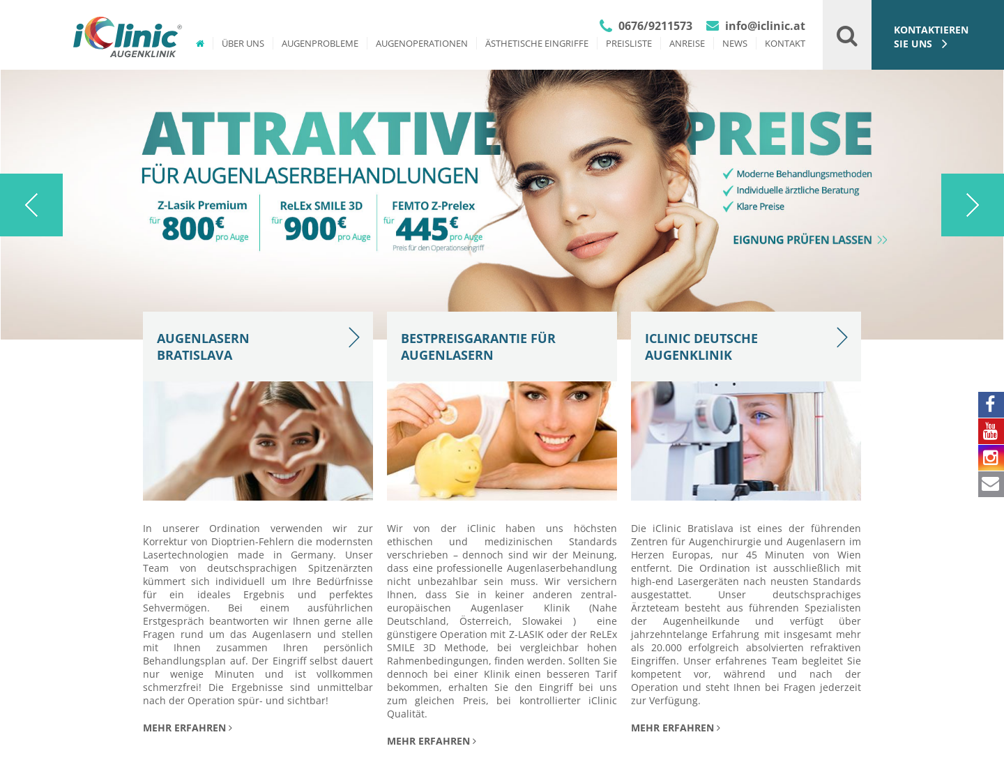 Aktuelle Website-Vorschau von iClinic - Augen lasern in Bratislava bei Wien