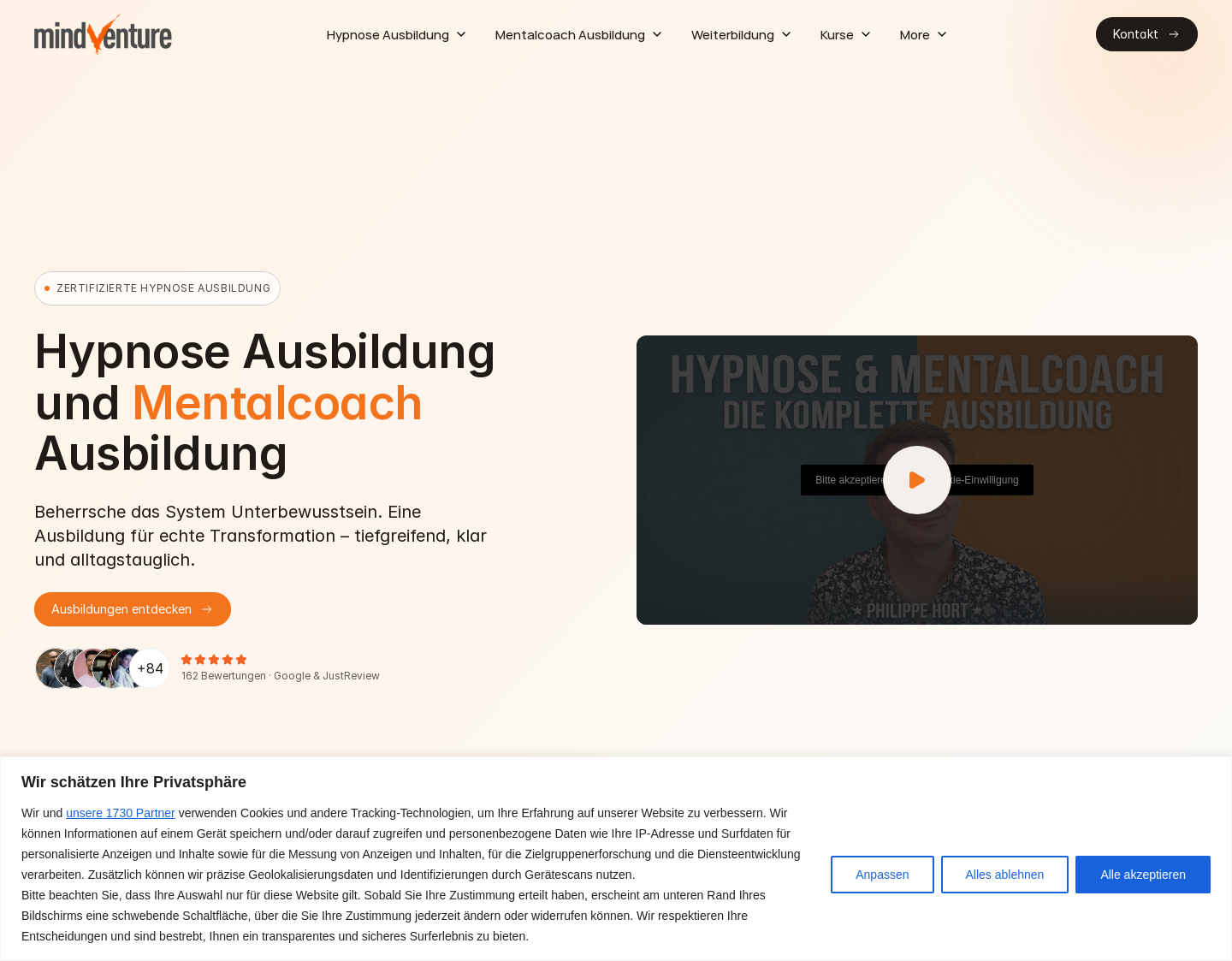 Aktuelle Website-Vorschau von Mindventure Hypnosetherapie Ausbildung