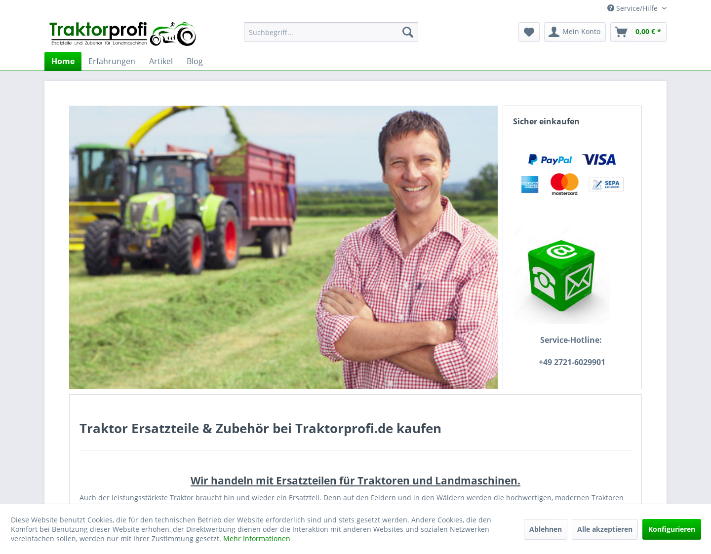 Aktuelle Website-Vorschau von Onlineshop für Traktoren Ersatzteile
