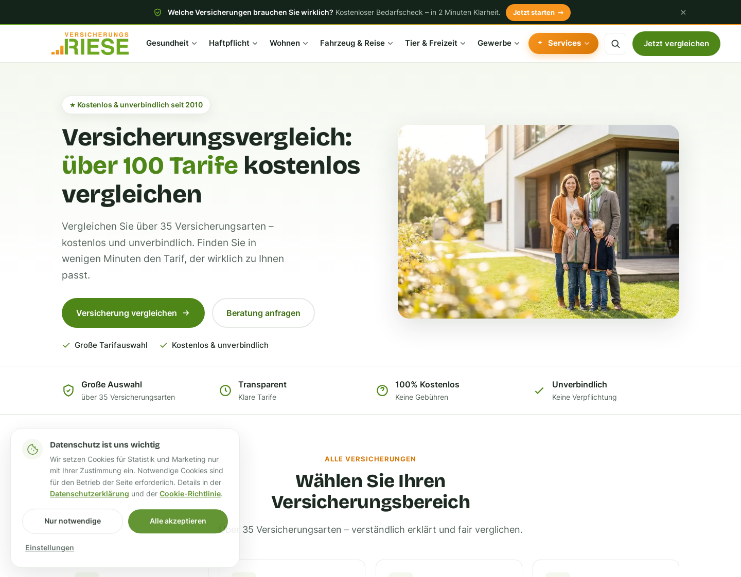 Aktuelle Website-Vorschau von Versicherungsvergleich