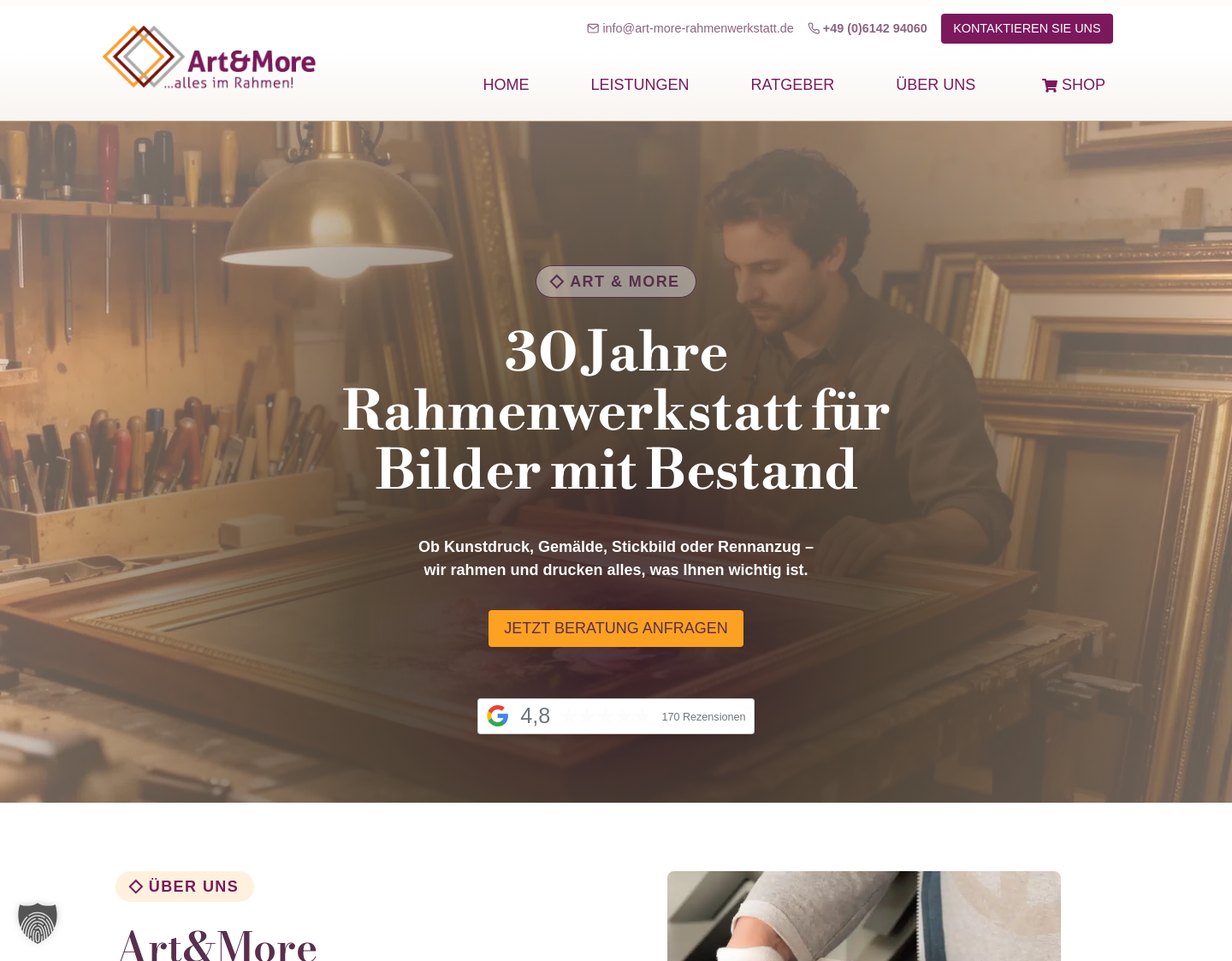 Aktuelle Website-Vorschau von Art & More Bilder und Leisten GmbH