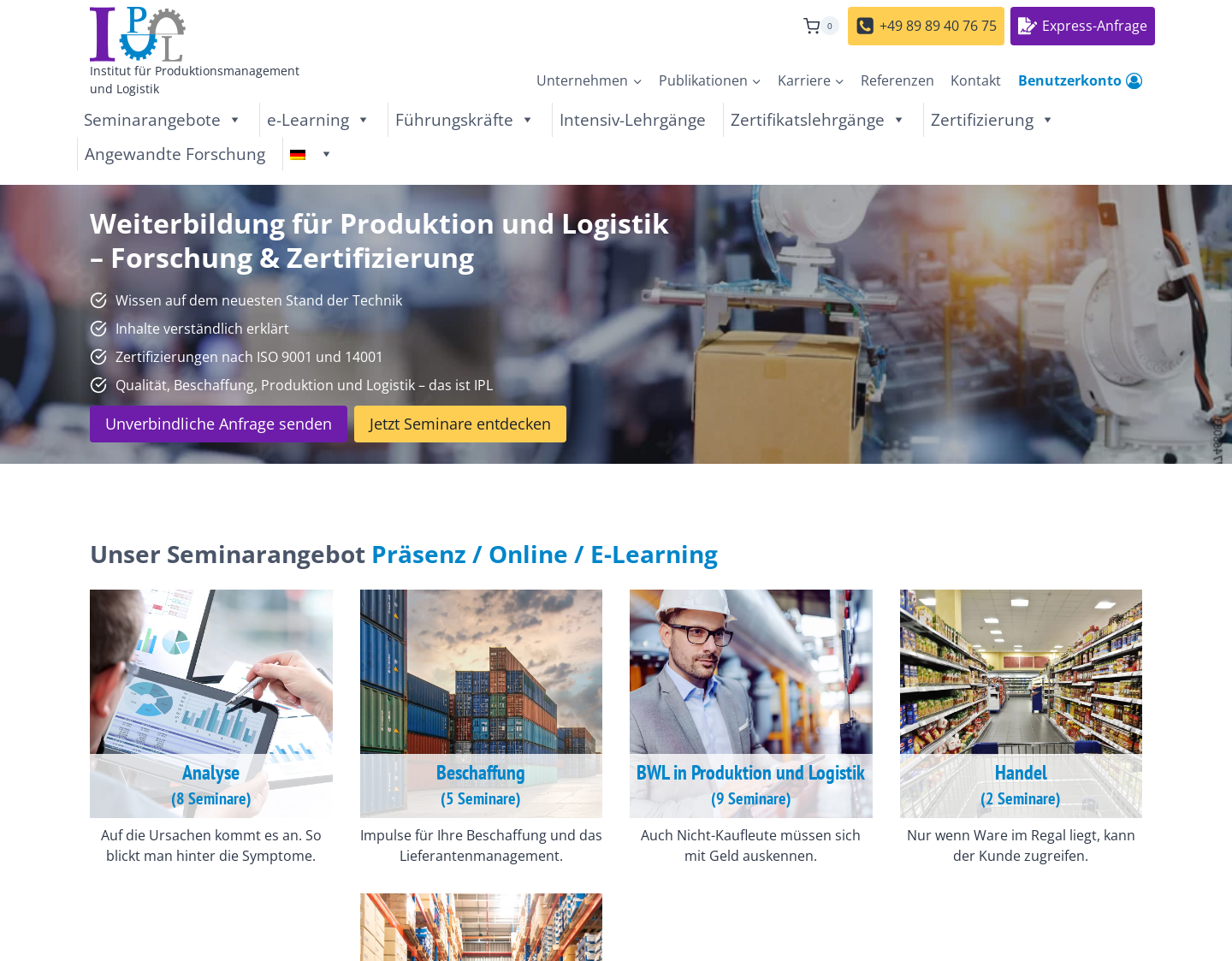 Aktuelle Website-Vorschau von Institut für Produktionsmanagement und Logistik