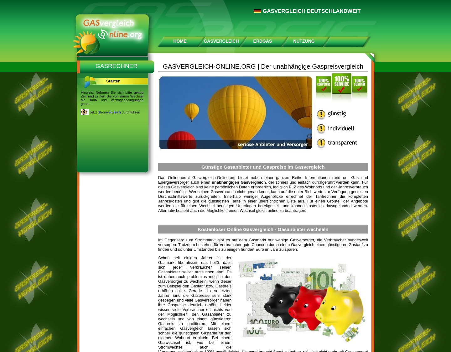 Aktuelle Website-Vorschau von Gasvergleich
