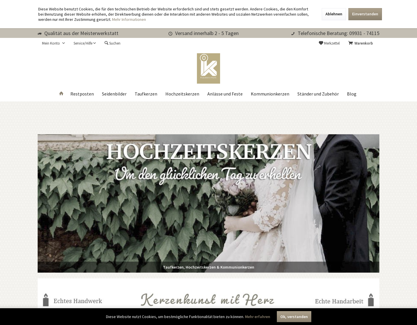 Aktuelle Website-Vorschau von Wachs Kraus OHG Onlineshop für Kerzen