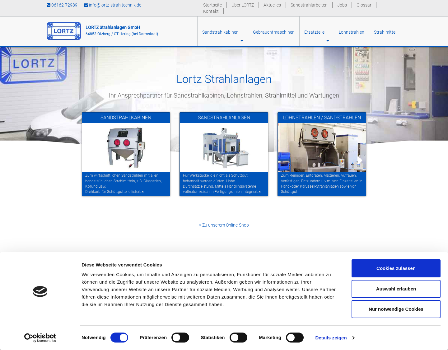 Aktuelle Website-Vorschau von Sandstrahlkabine