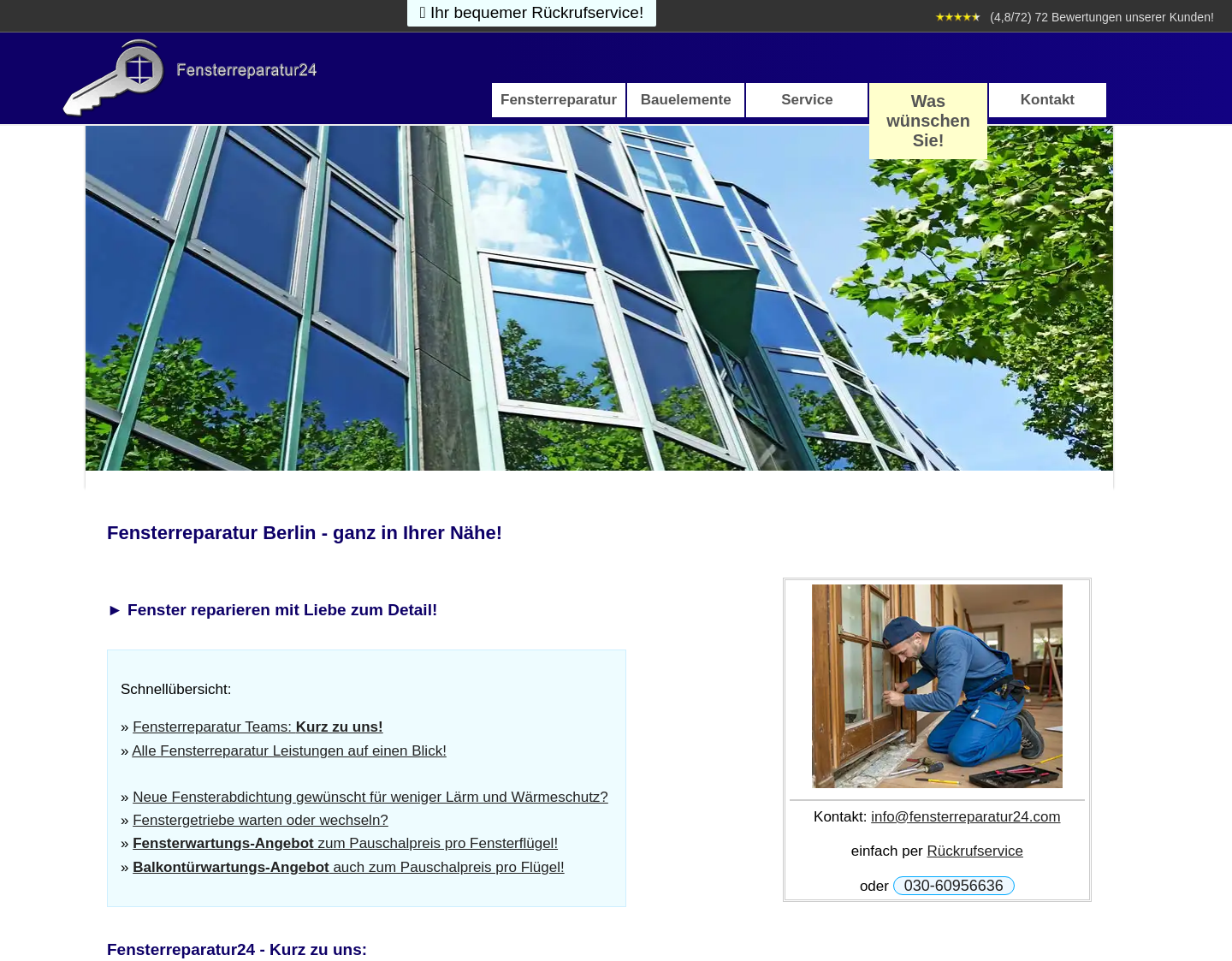 Aktuelle Website-Vorschau von Fensterreparaturen in Berlin/Brandenburg