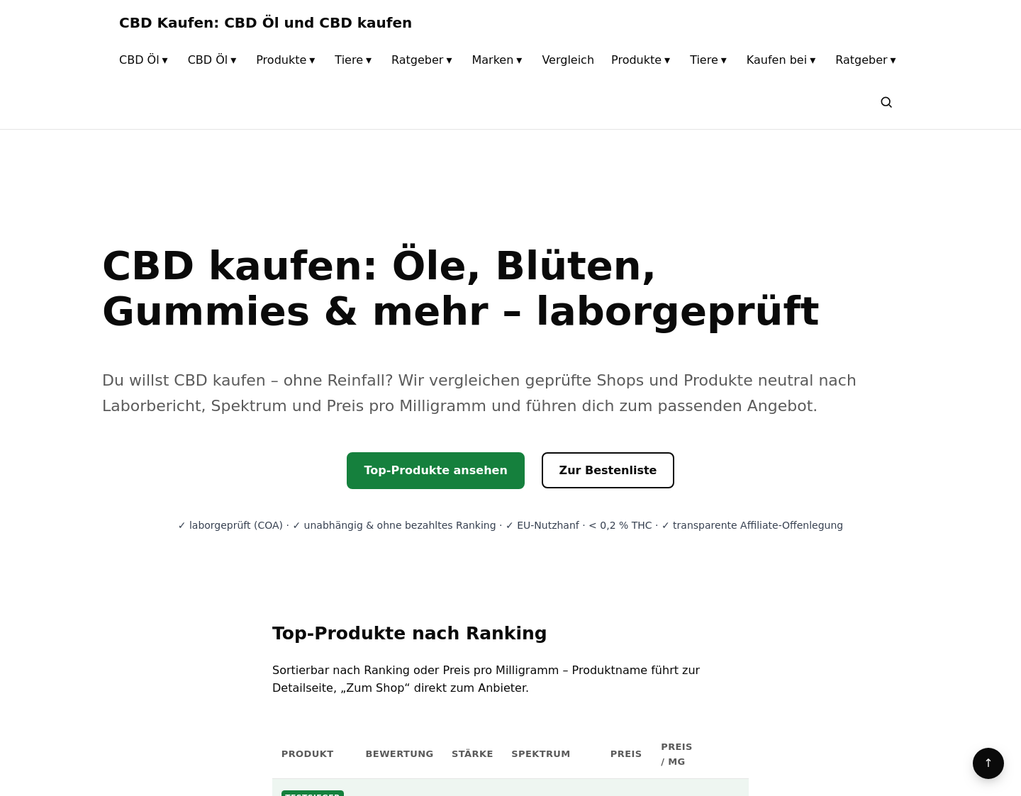 Aktuelle Website-Vorschau von CBD-Öl kaufen Sie jetzt beim Experten