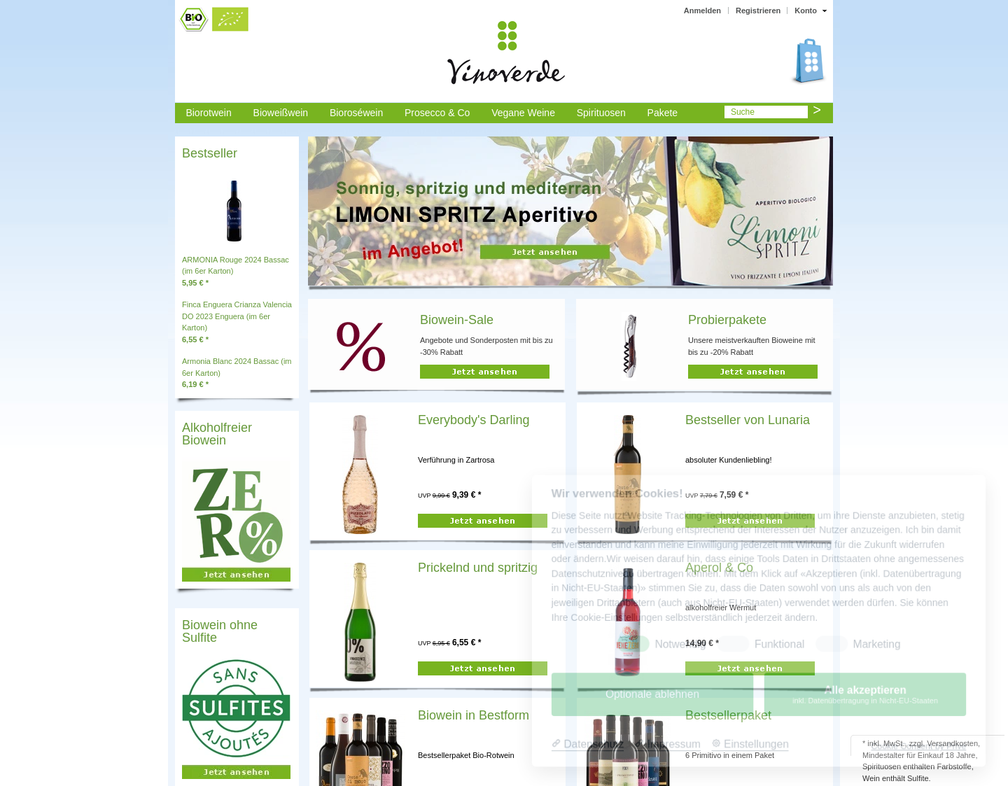 Aktuelle Website-Vorschau von Bioweinhandel vinoverde