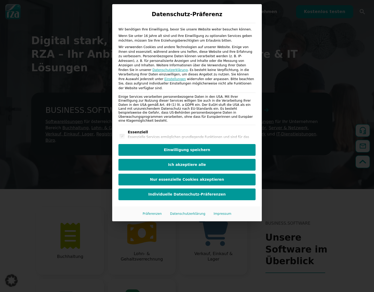 Aktuelle Website-Vorschau von RZA Rechenzentrum