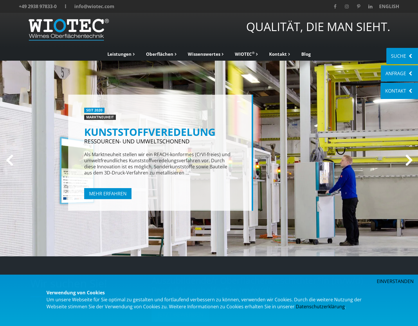 Aktuelle Website-Vorschau von WIOTEC® Ense GmbH & Co. KG