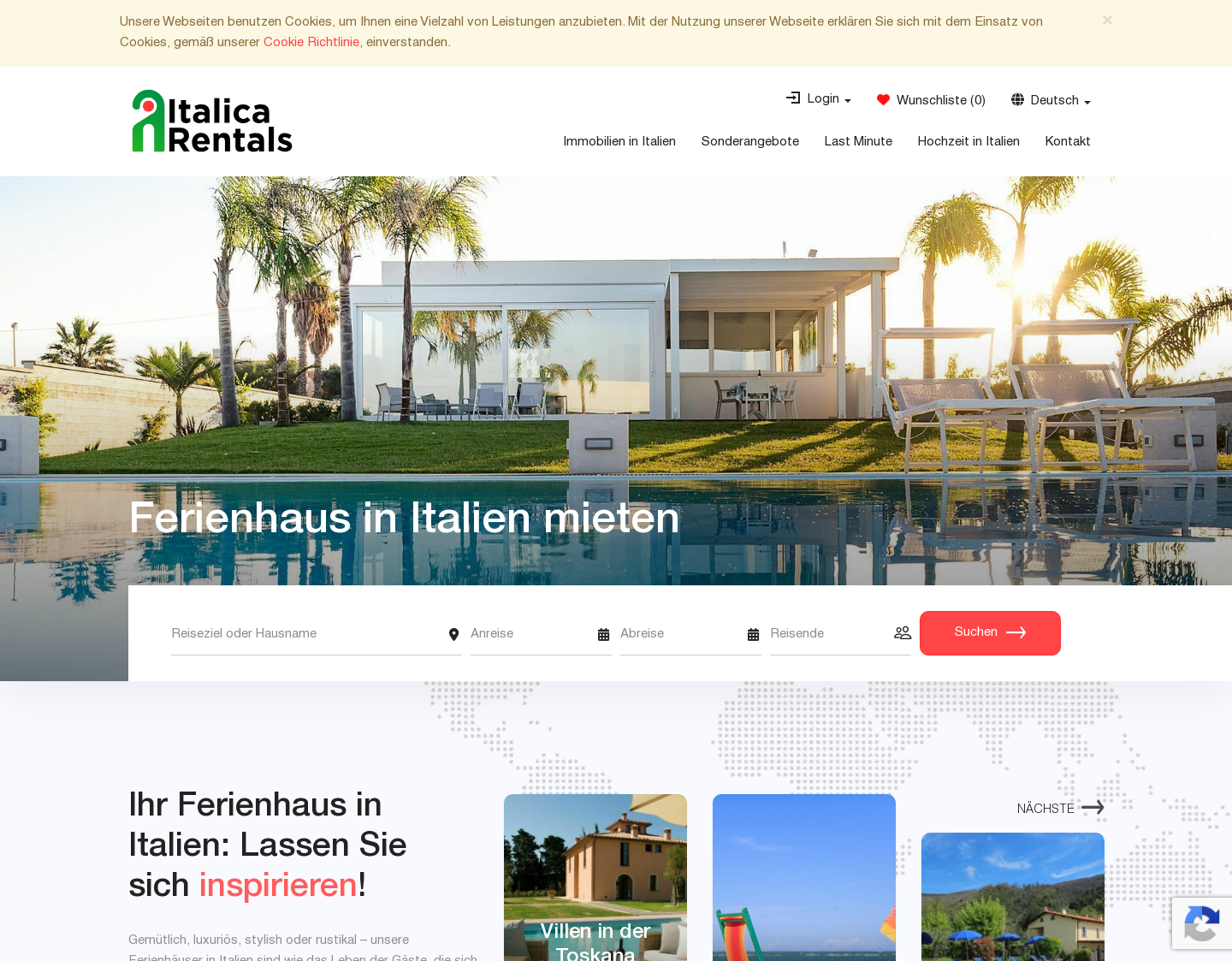 Aktuelle Website-Vorschau von Exklusive Ferienhäuser in Italien