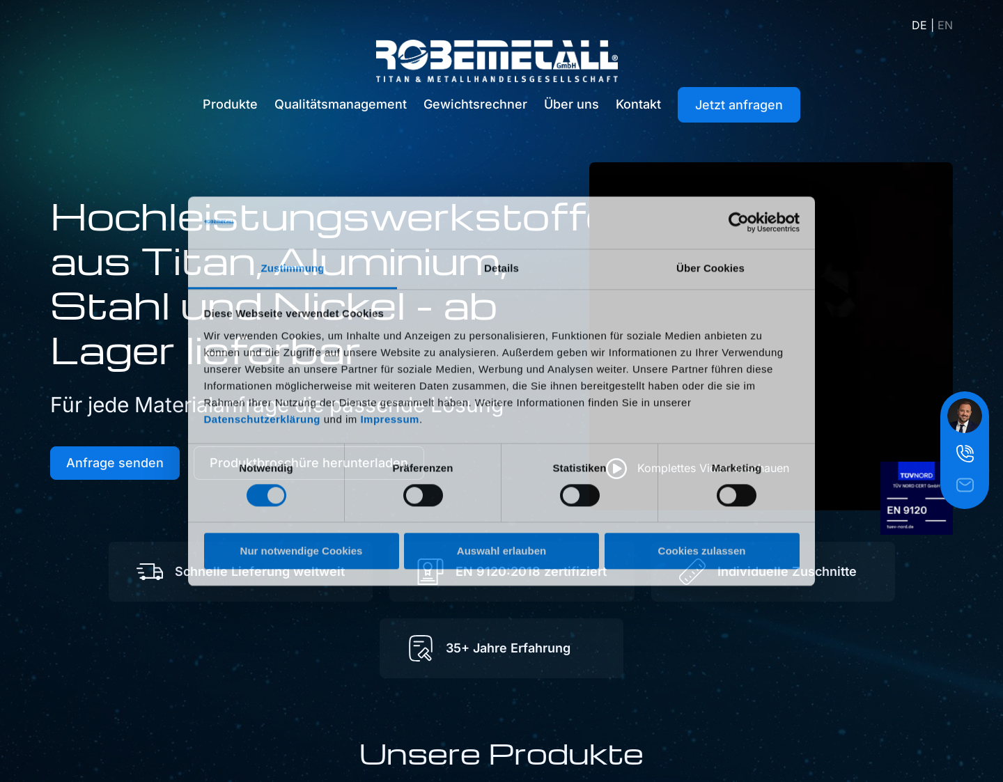 Aktuelle Website-Vorschau von robemetall GmbH