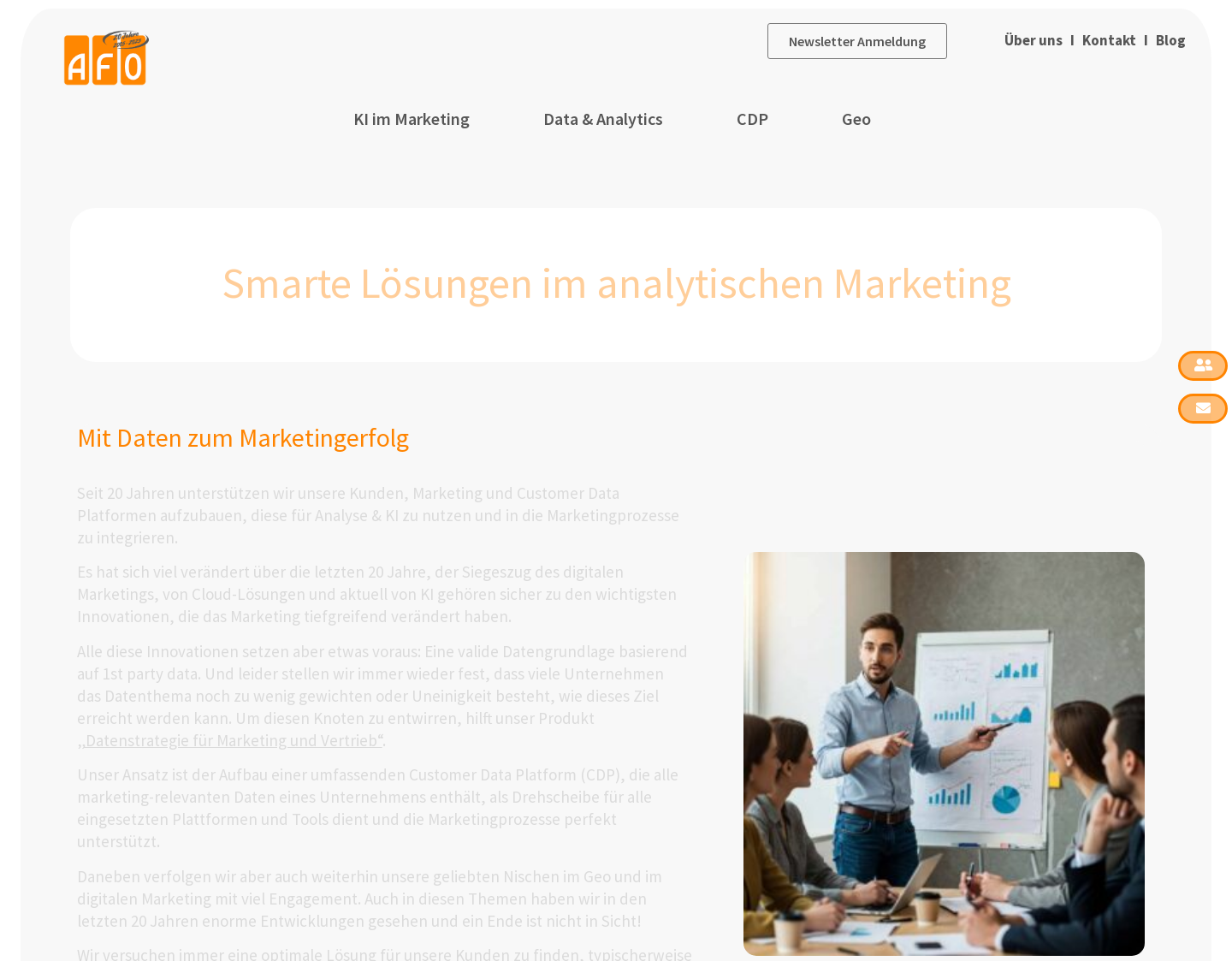Aktuelle Website-Vorschau von AFO Marketing AG - Standortanalyse