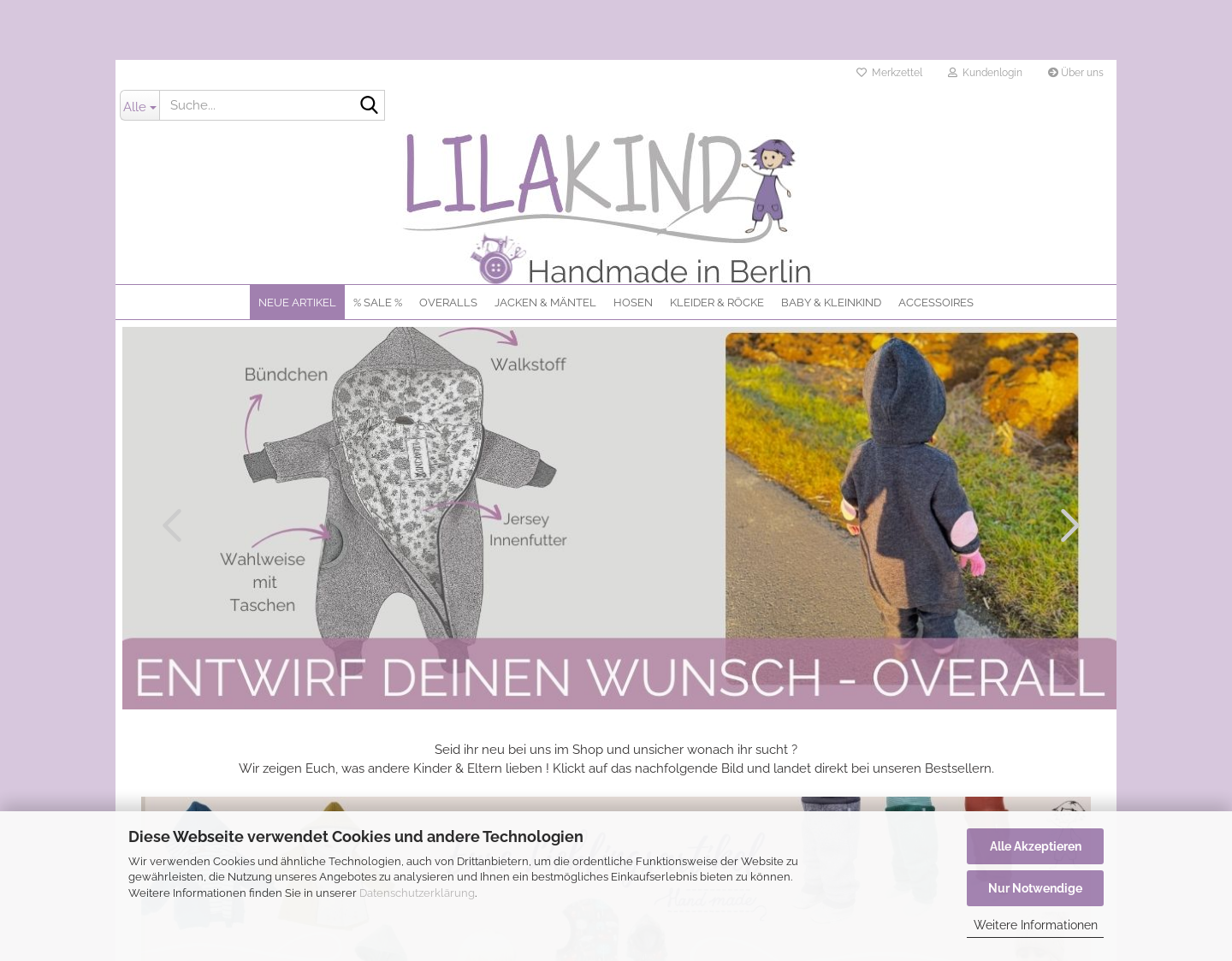 Aktuelle Website-Vorschau von Lilakind Berlin - Kindermode und Babymode
