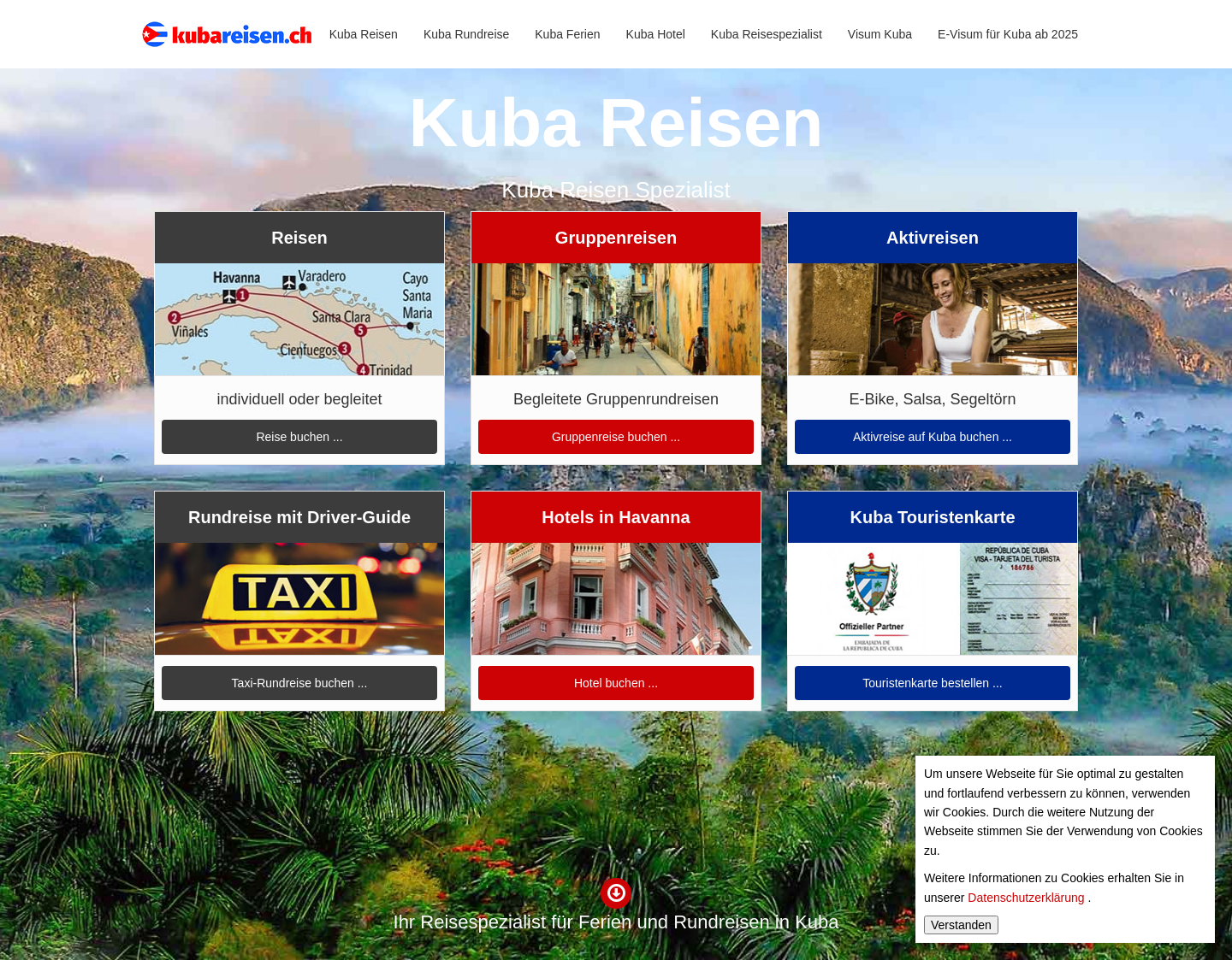 Aktuelle Website-Vorschau von Reiselade Huttwil - Kuba Reisen