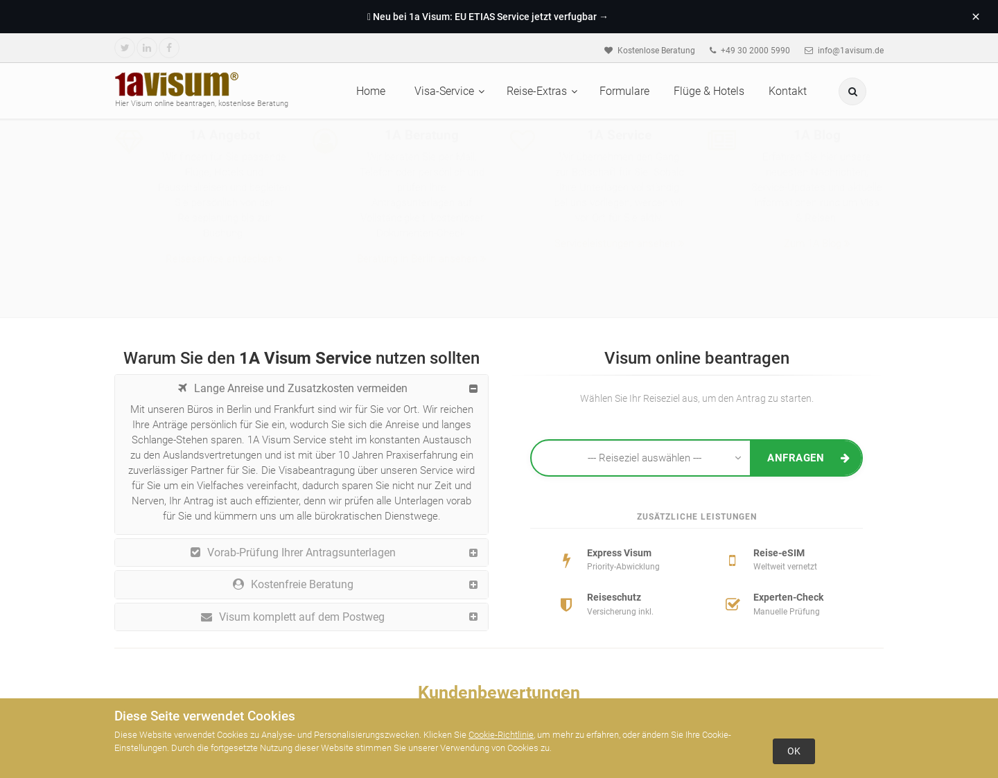 Aktuelle Website-Vorschau von Visa Service