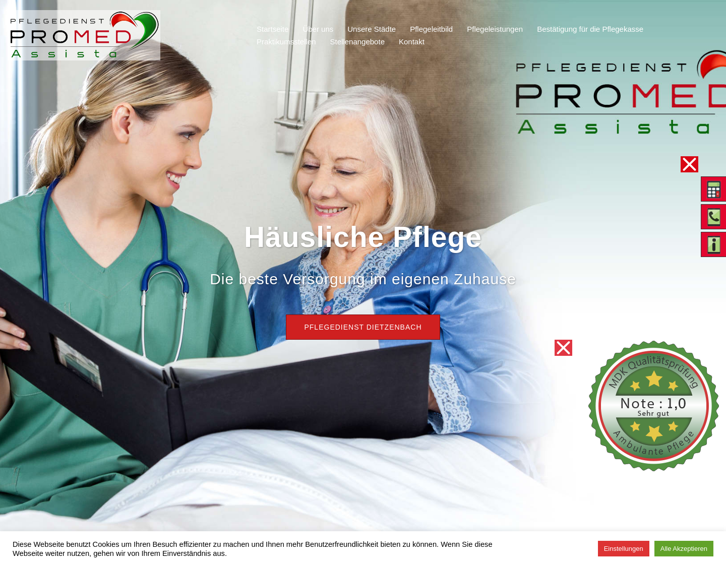 Aktuelle Website-Vorschau von PROMED Assista GmbH