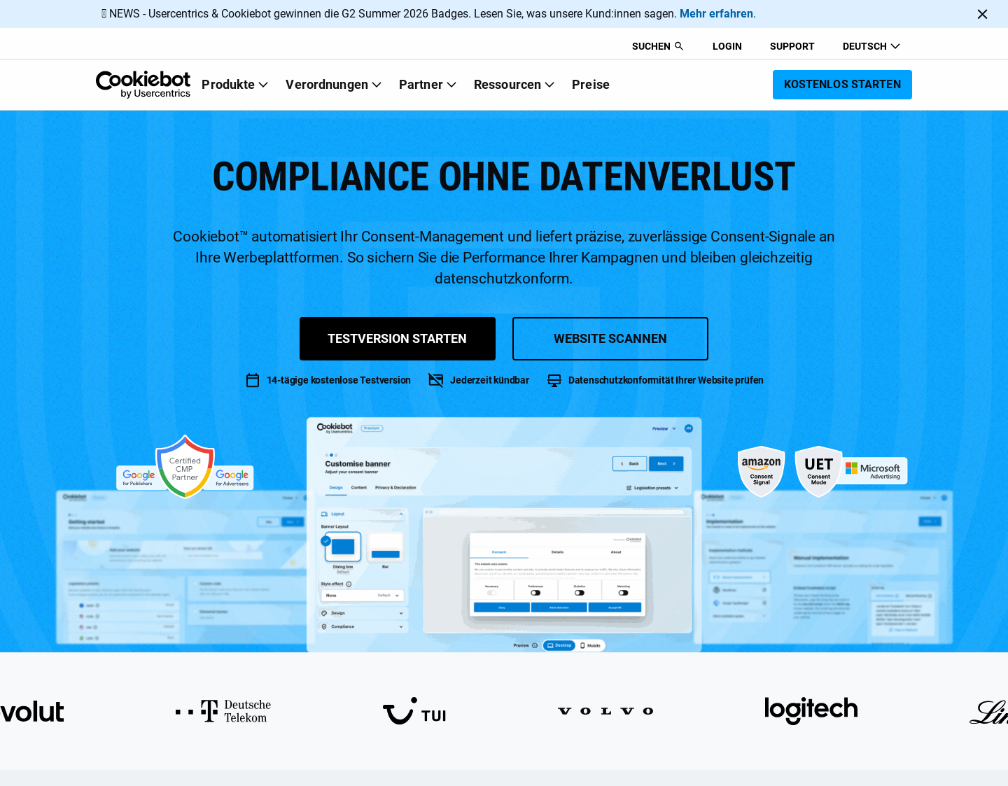 Aktuelle Website-Vorschau von Cookiebot | DSGVO Cookie Hinweis WordPress