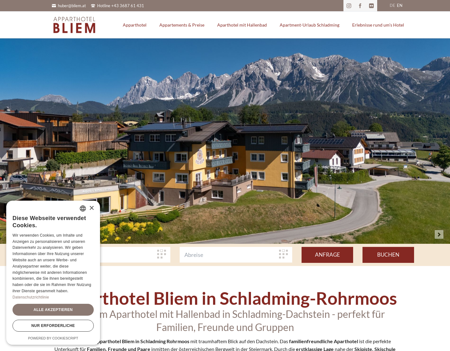 Aktuelle Website-Vorschau von Apparthotel Bliem in Schladming-Rohrmoos